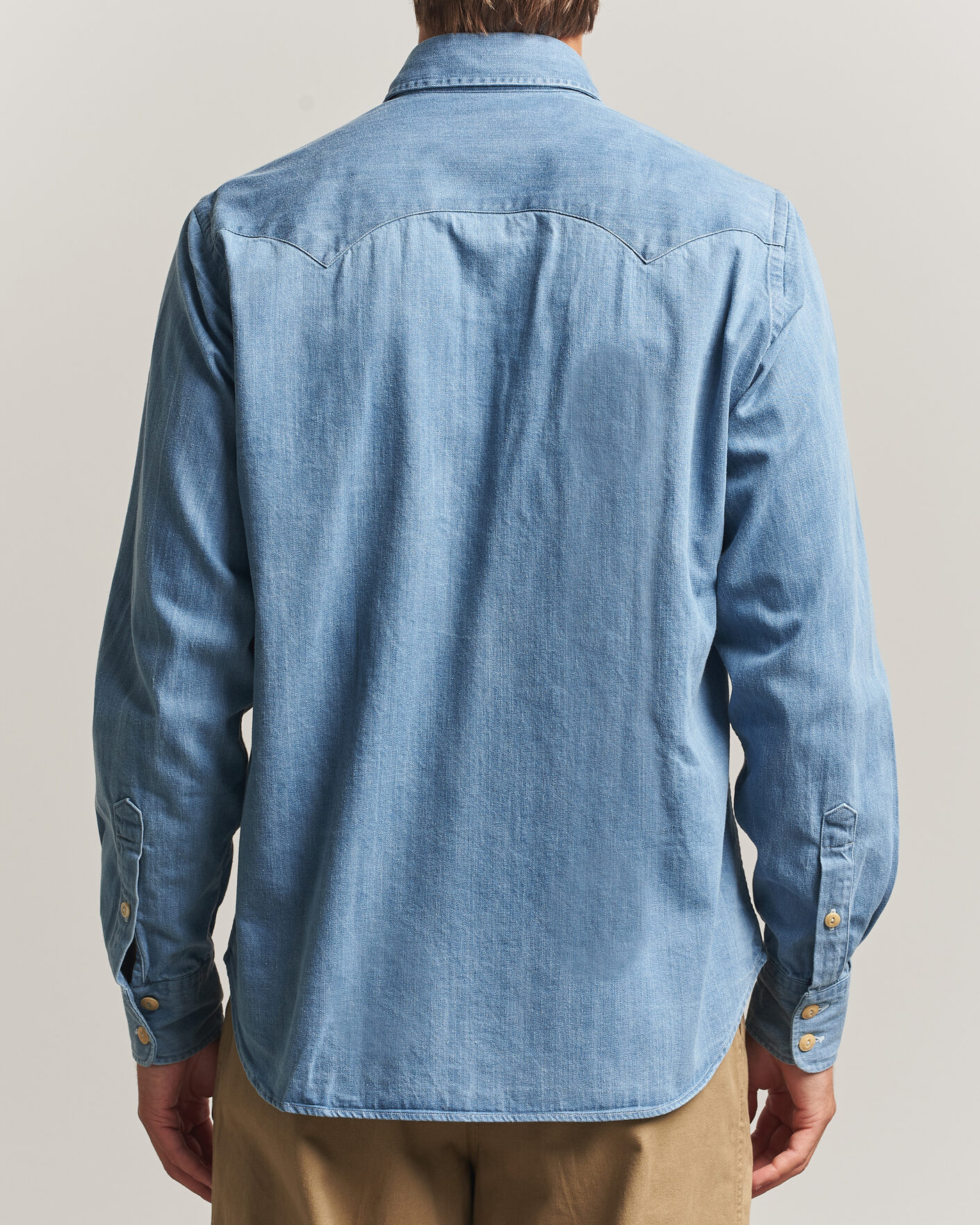 Uomini | Camicie | Drake's | Denim Western Shirt Bleached Blue