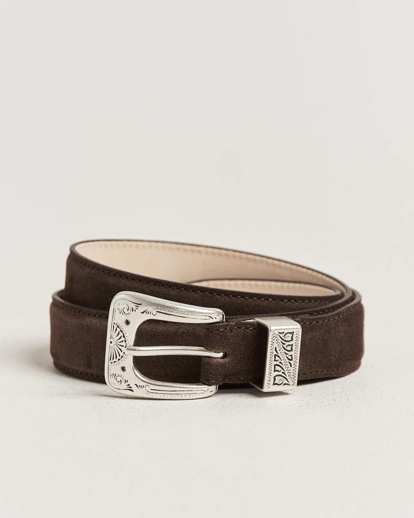 Uomini | Cinture | Drake's | Suede Western Belt Dark Brown