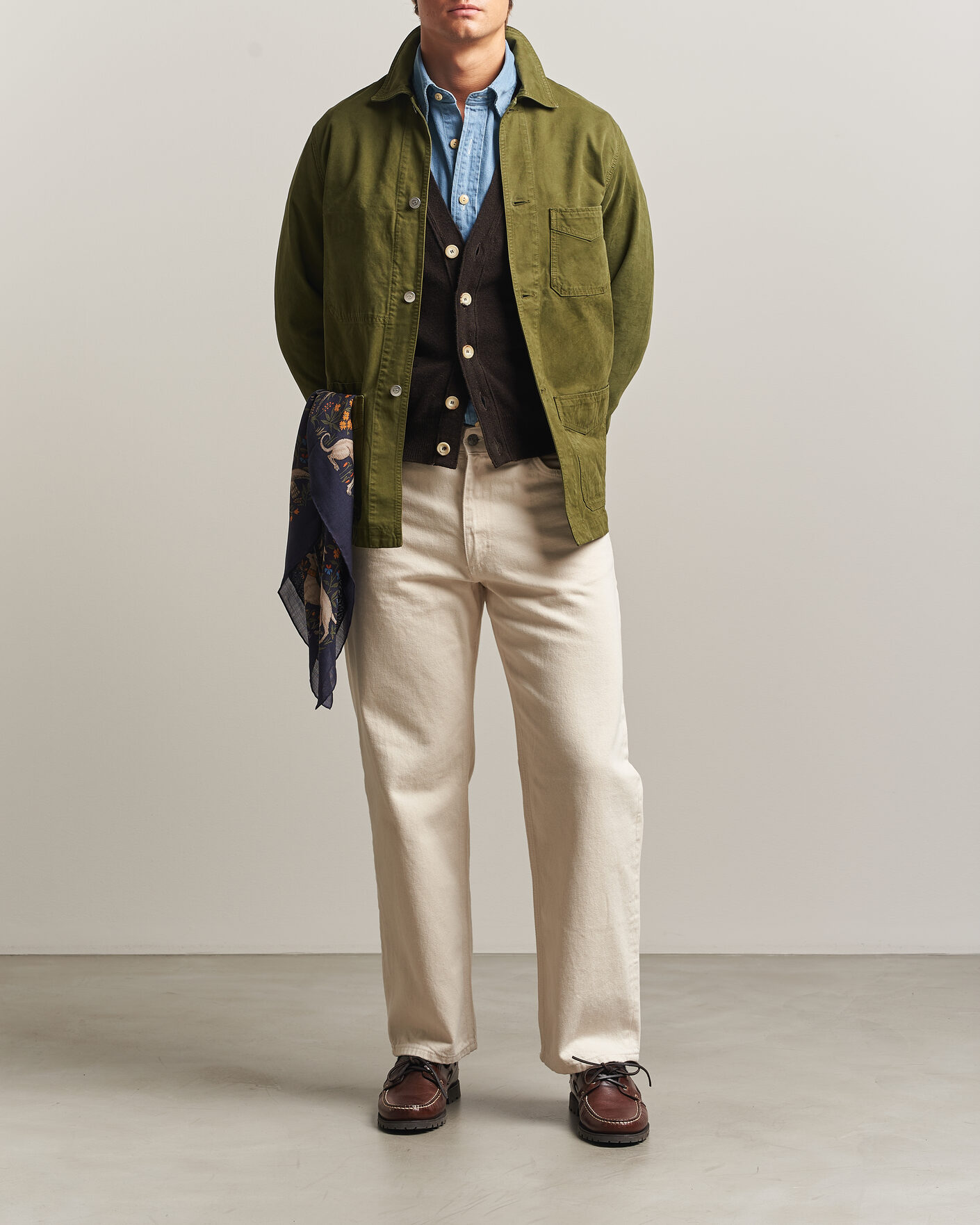 Uomini | Giacche | Drake's | Duck Cotton Canvas Chore Jacket Olive