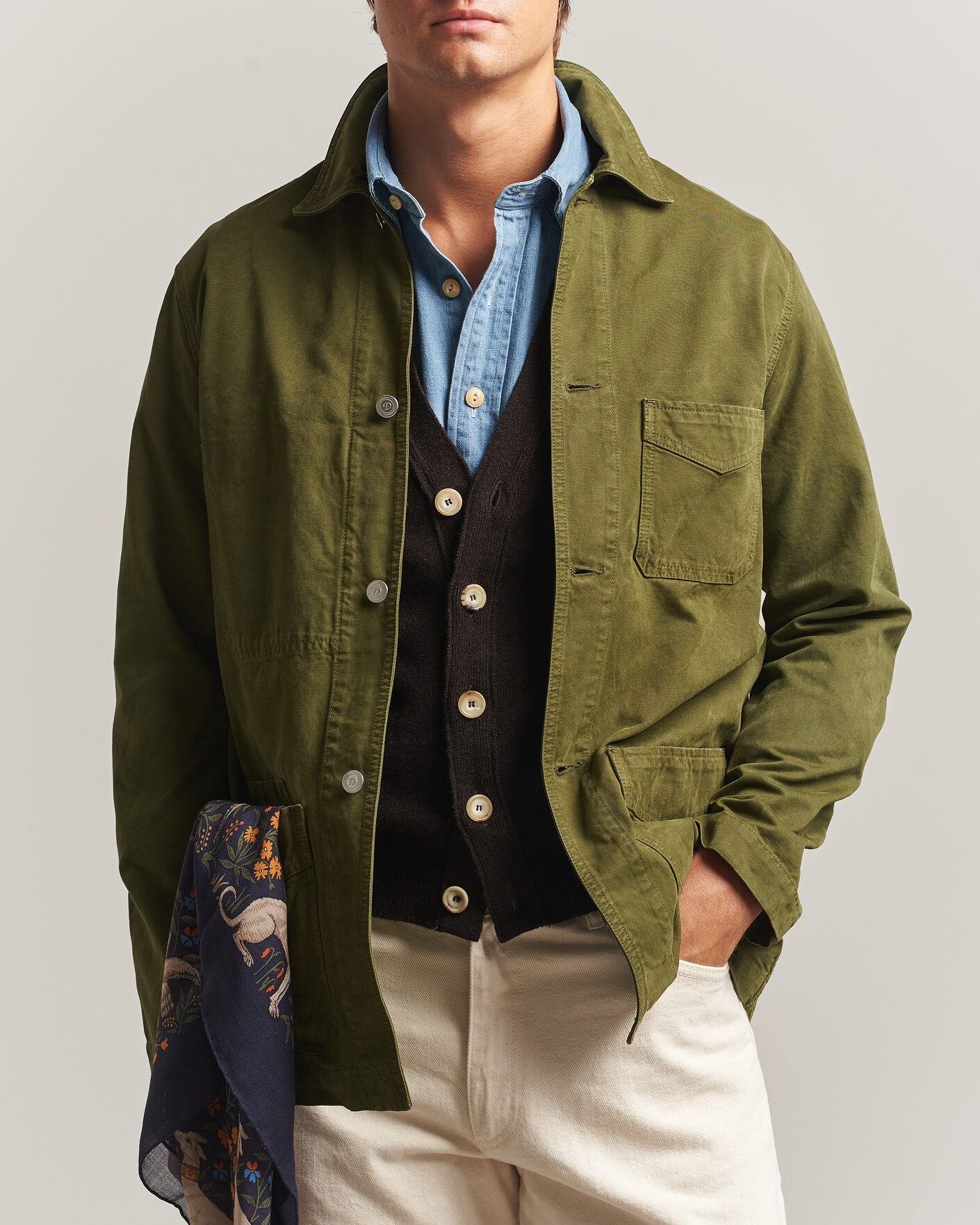 Uomini | Giacche | Drake's | Duck Cotton Canvas Chore Jacket Olive