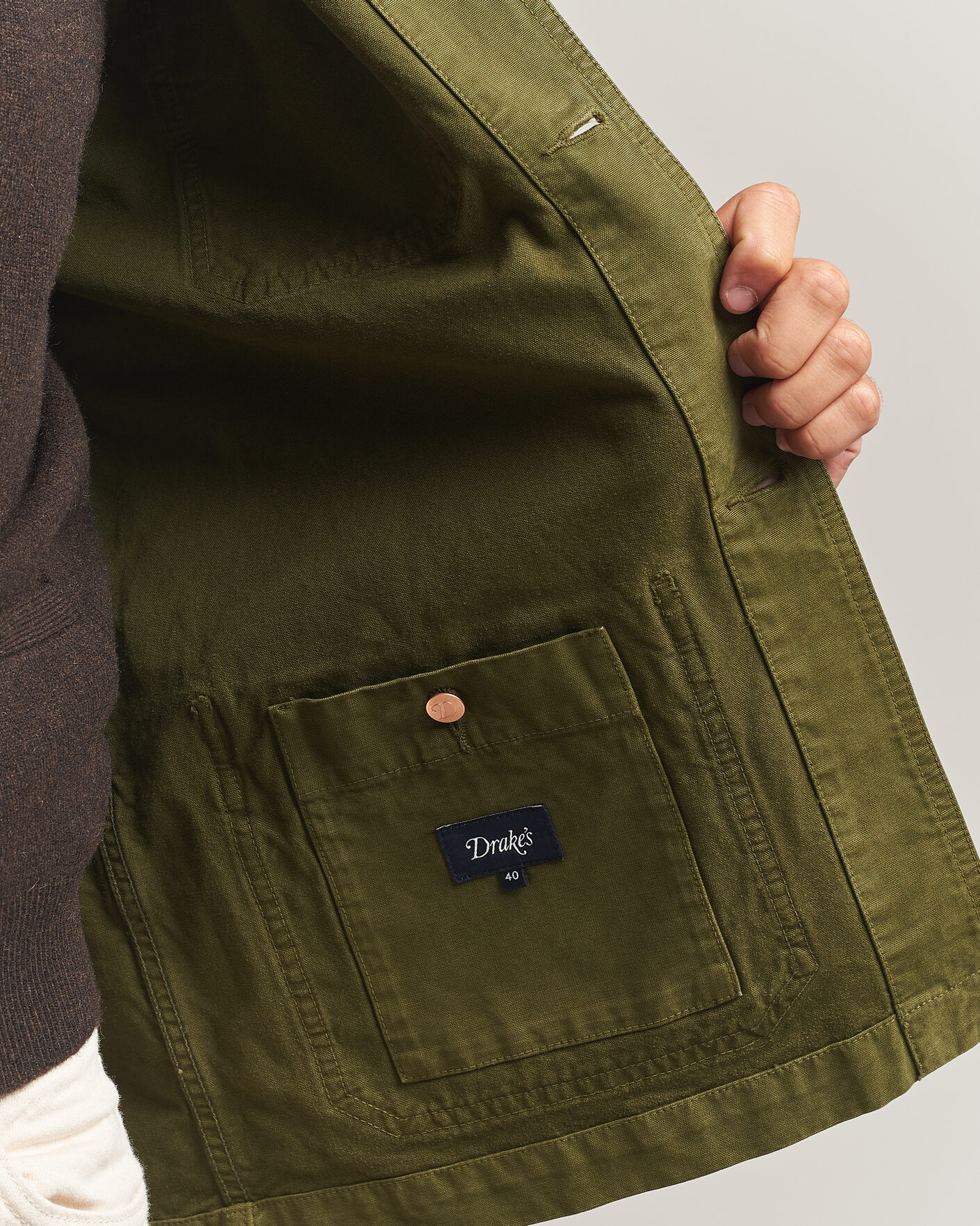 Uomini | Giacche | Drake's | Duck Cotton Canvas Chore Jacket Olive