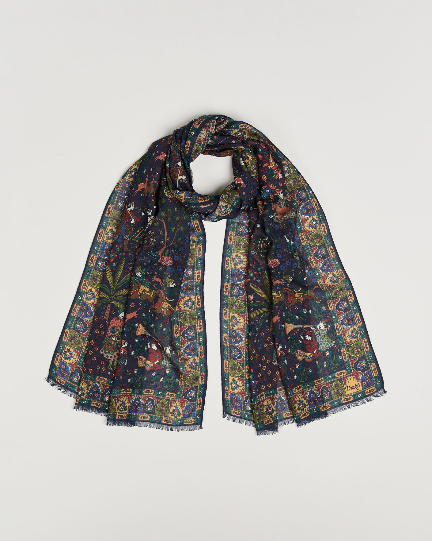Uomini | Sciarpe | Drake's | Mughal Garden Wool/Silk Scarf Navy
