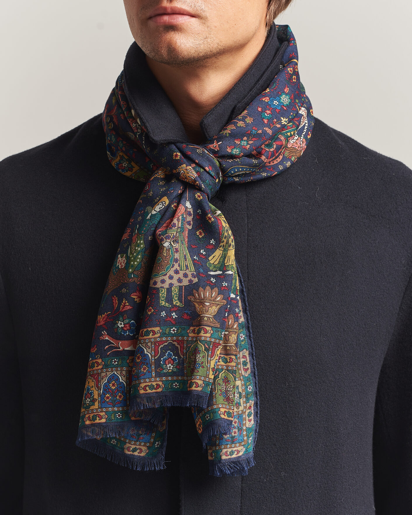 Uomini | Sciarpe | Drake's | Mughal Garden Wool/Silk Scarf Navy