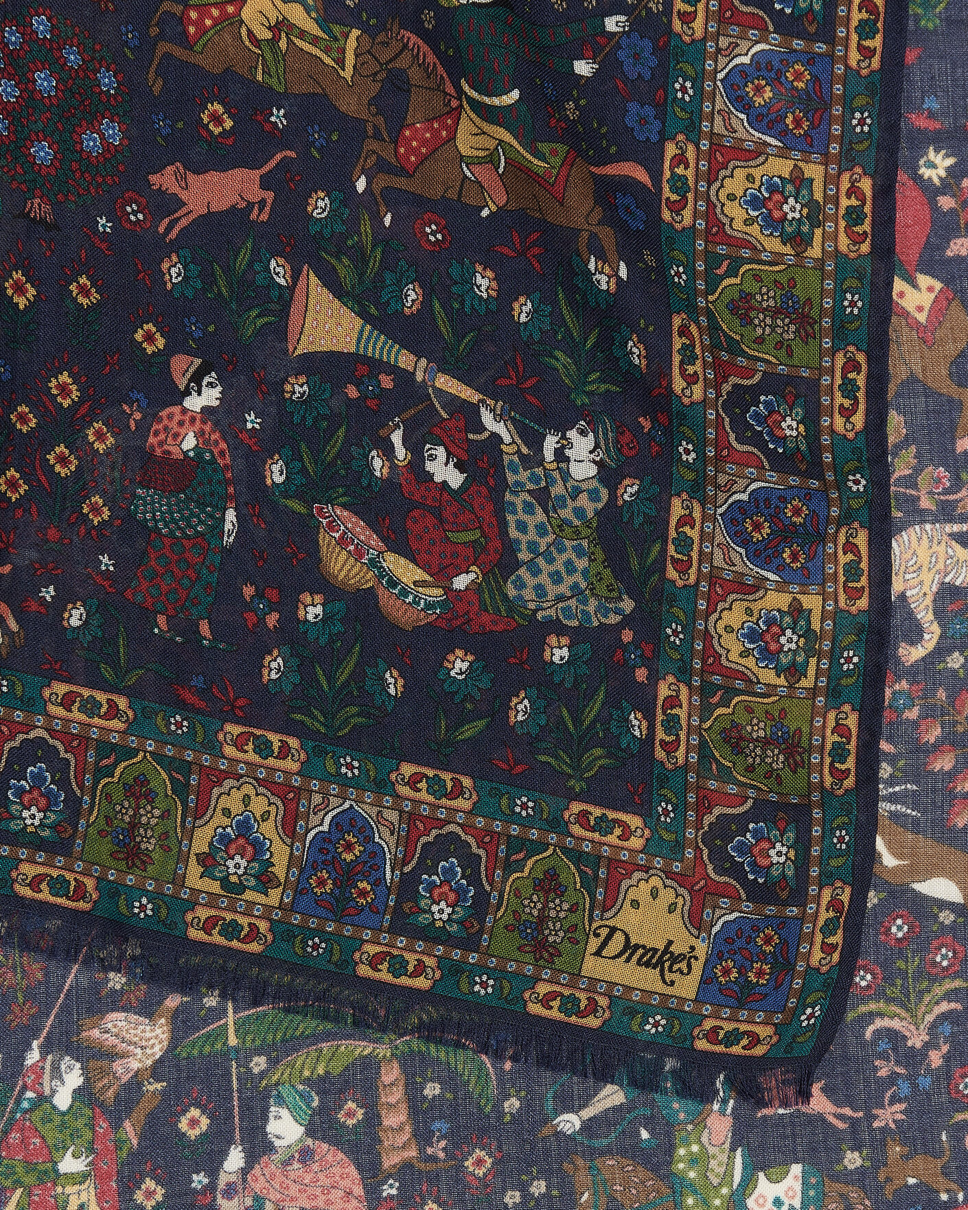 Uomini | Sciarpe | Drake's | Mughal Garden Wool/Silk Scarf Navy