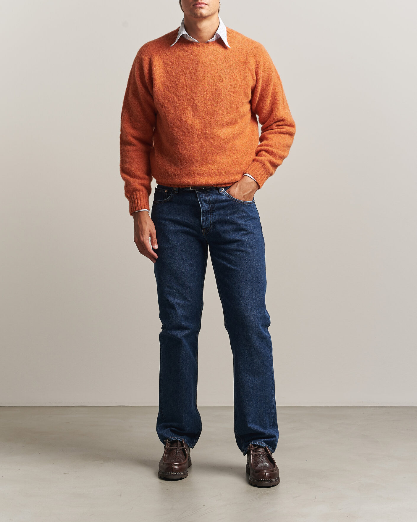 Uomini | Maglieria | Drake's | Brushed Shetland Crew Orange