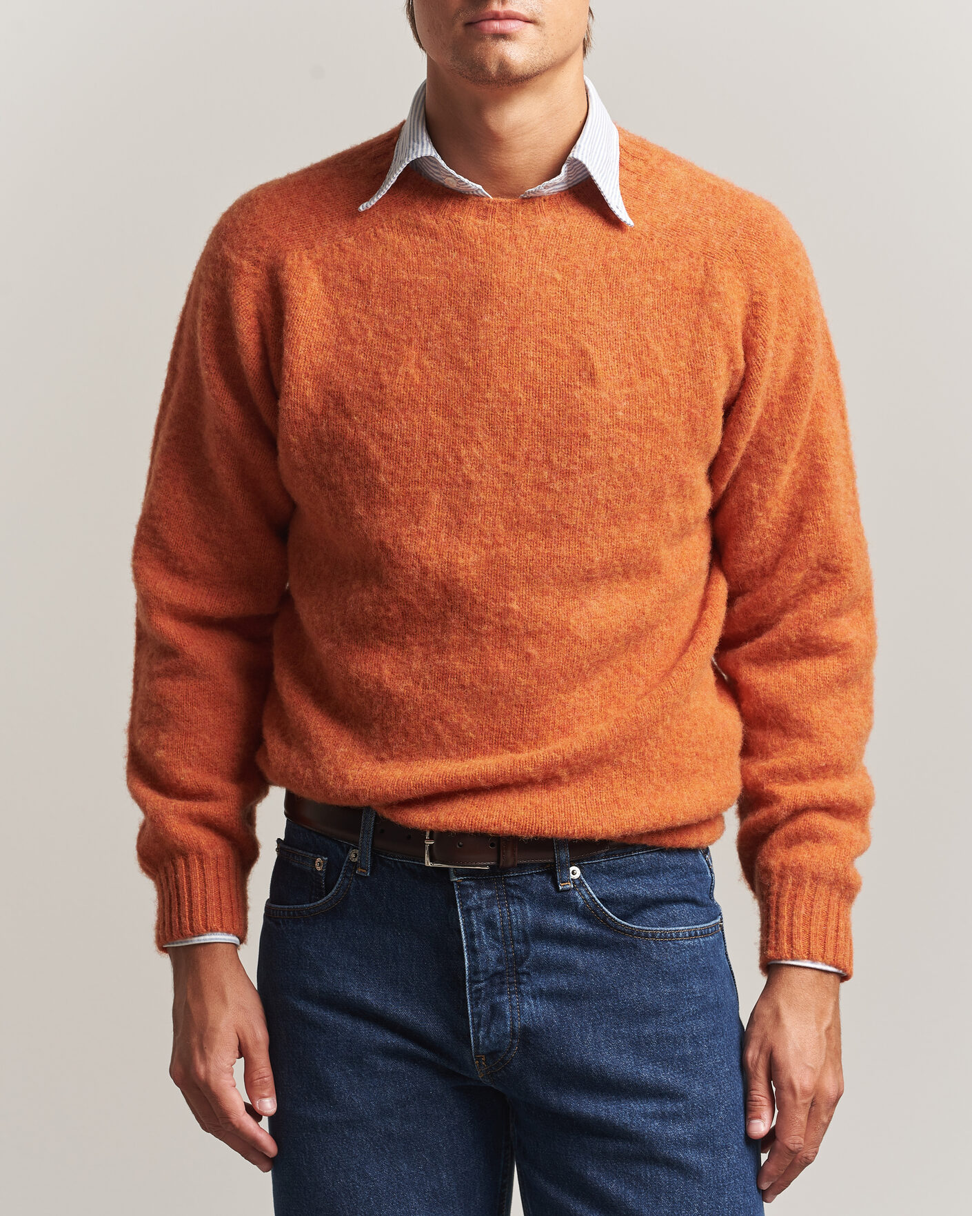 Uomini | Maglieria | Drake's | Brushed Shetland Crew Orange