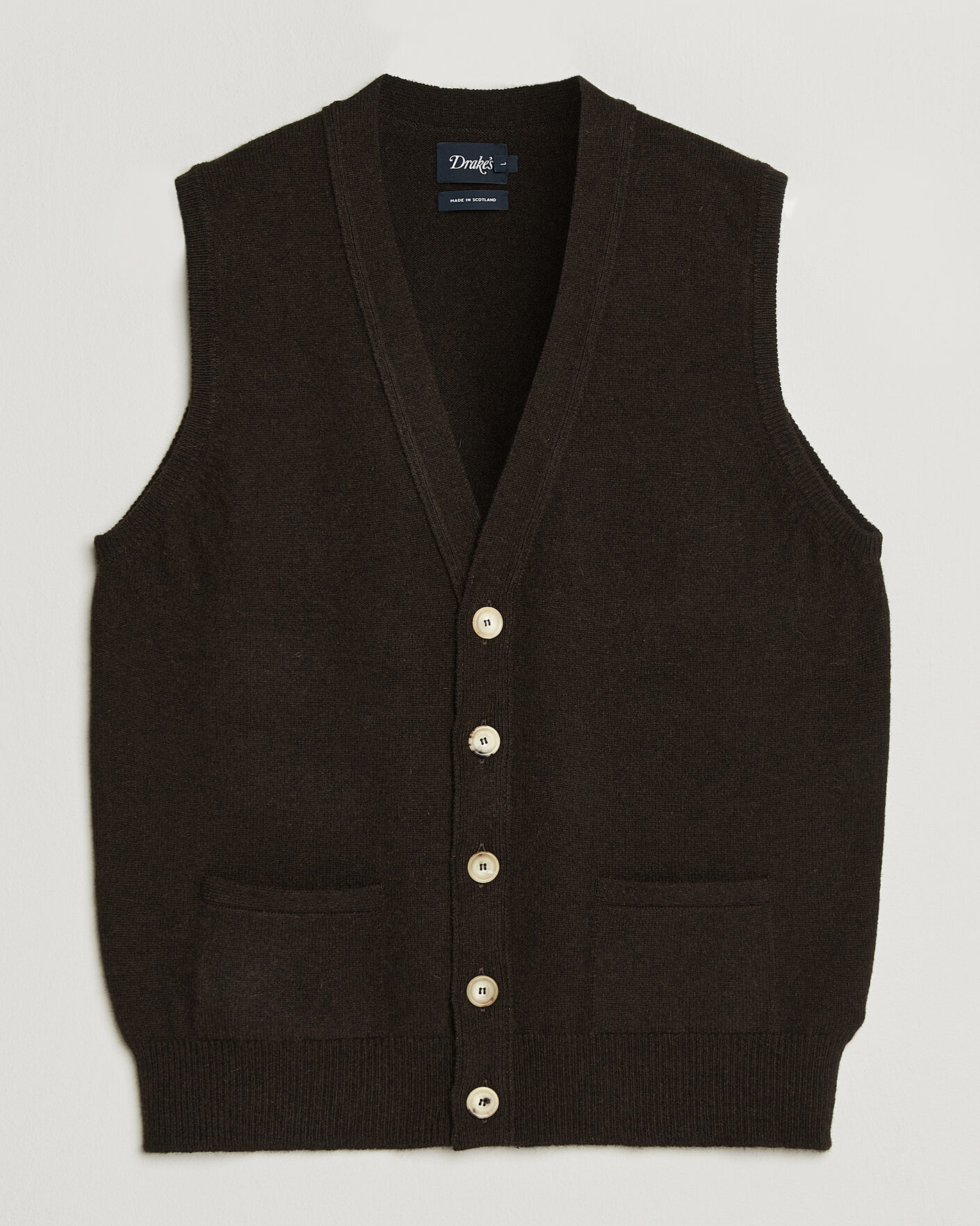 Uomini | Maglieria | Drake's | Lambswool Vest Cardigan Dark Brown