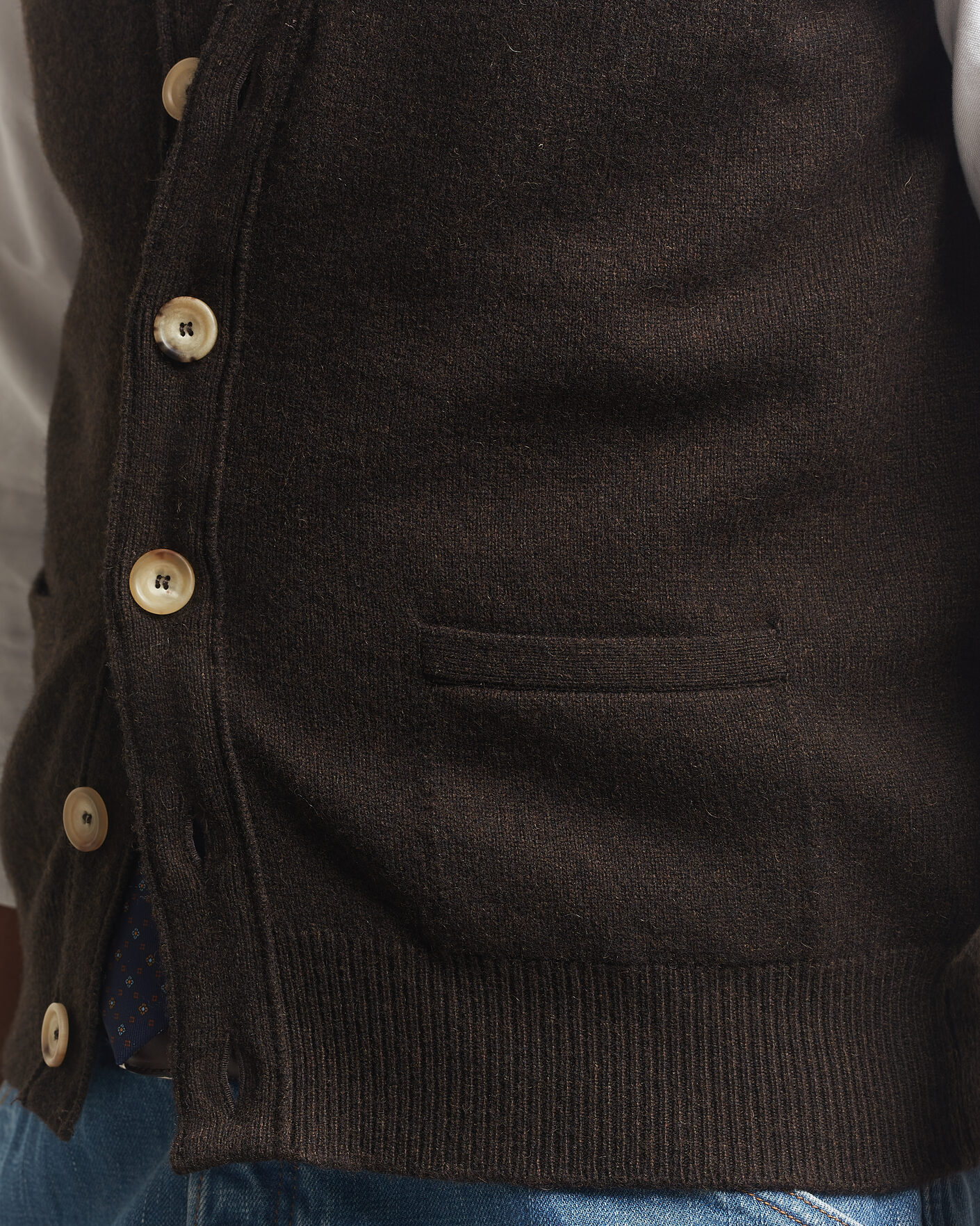 Uomini | Maglieria | Drake's | Lambswool Vest Cardigan Dark Brown