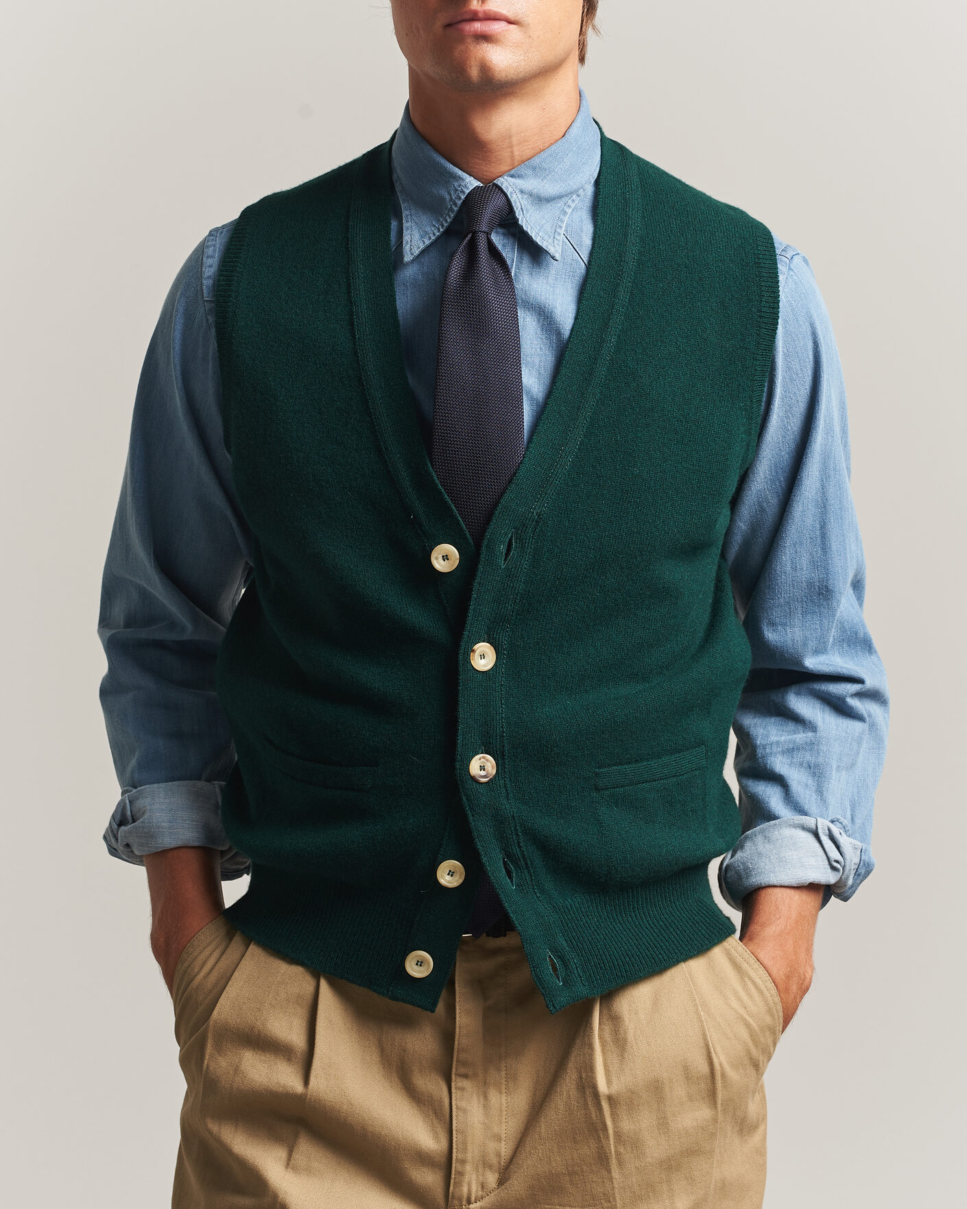 Uomini | Maglieria | Drake's | Lambswool Vest Cardigan Green