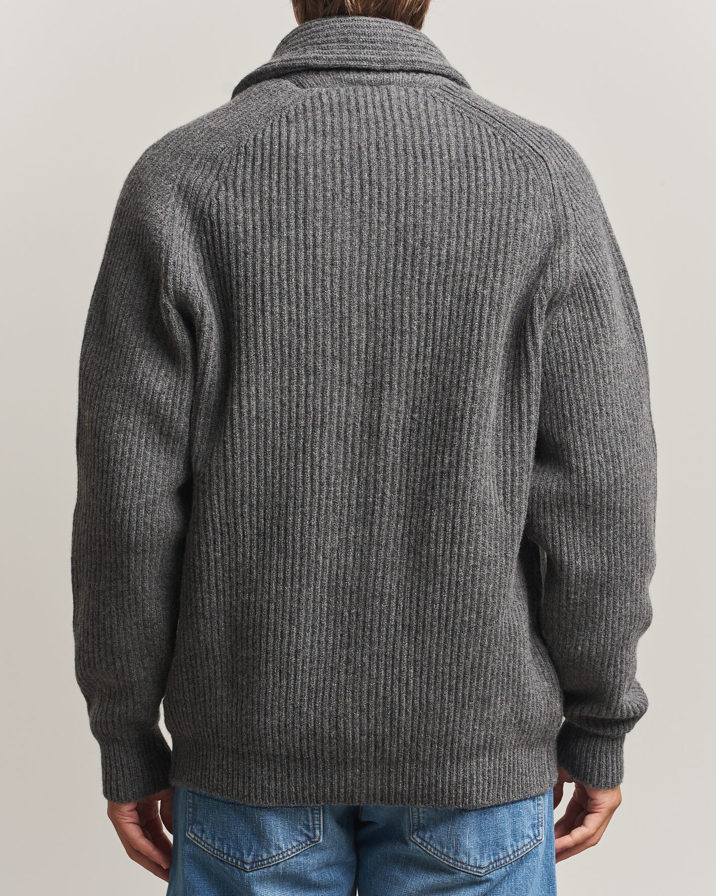 Uomini | Maglieria | Drake's | Lambswool Shawl Collar Rib Cardigan Grey