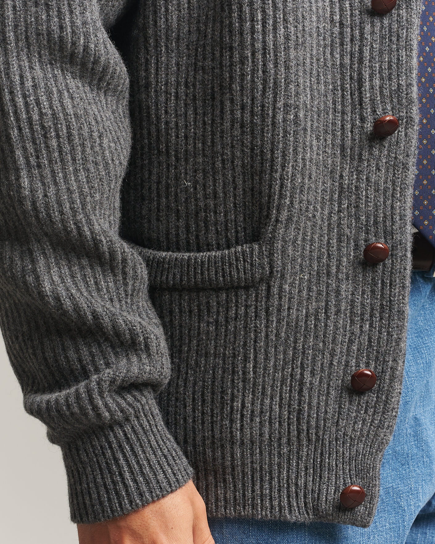 Uomini | Maglieria | Drake's | Lambswool Shawl Collar Rib Cardigan Grey