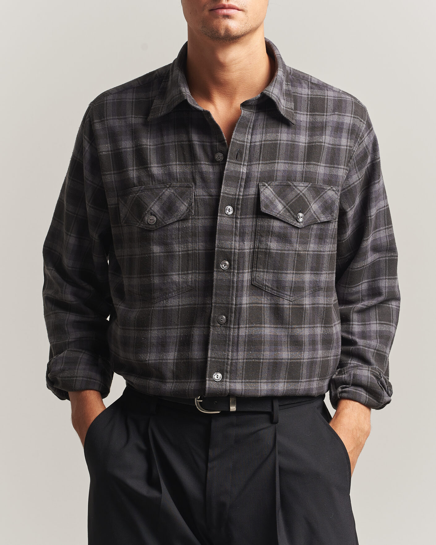 Uomini | Camicie | Drake's | Cotton/Silk Two Pocket Shirt Grey