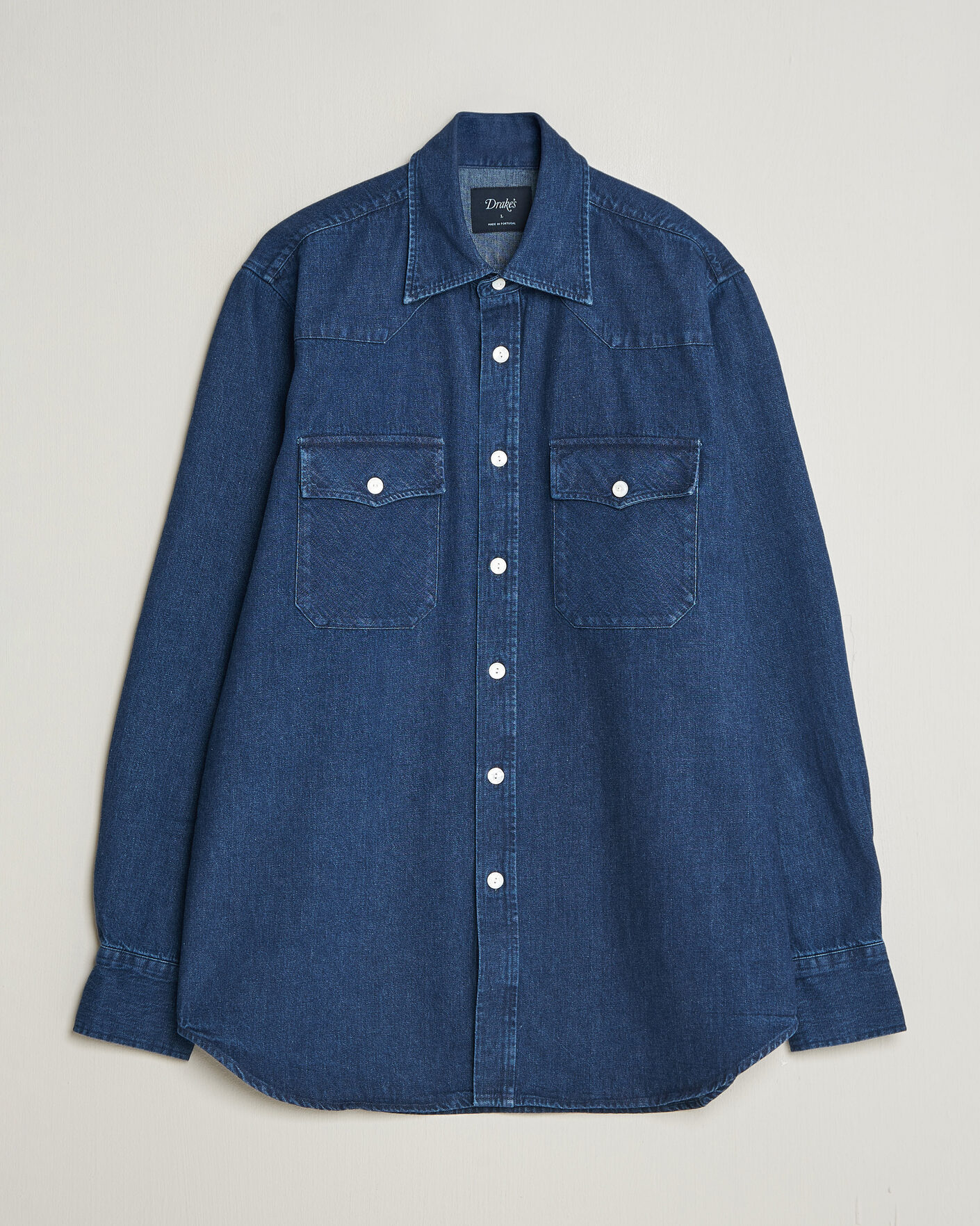 Uomini | Camicie | Drake's | Western Selvedge Denim Shirt Stone Wash Indigo