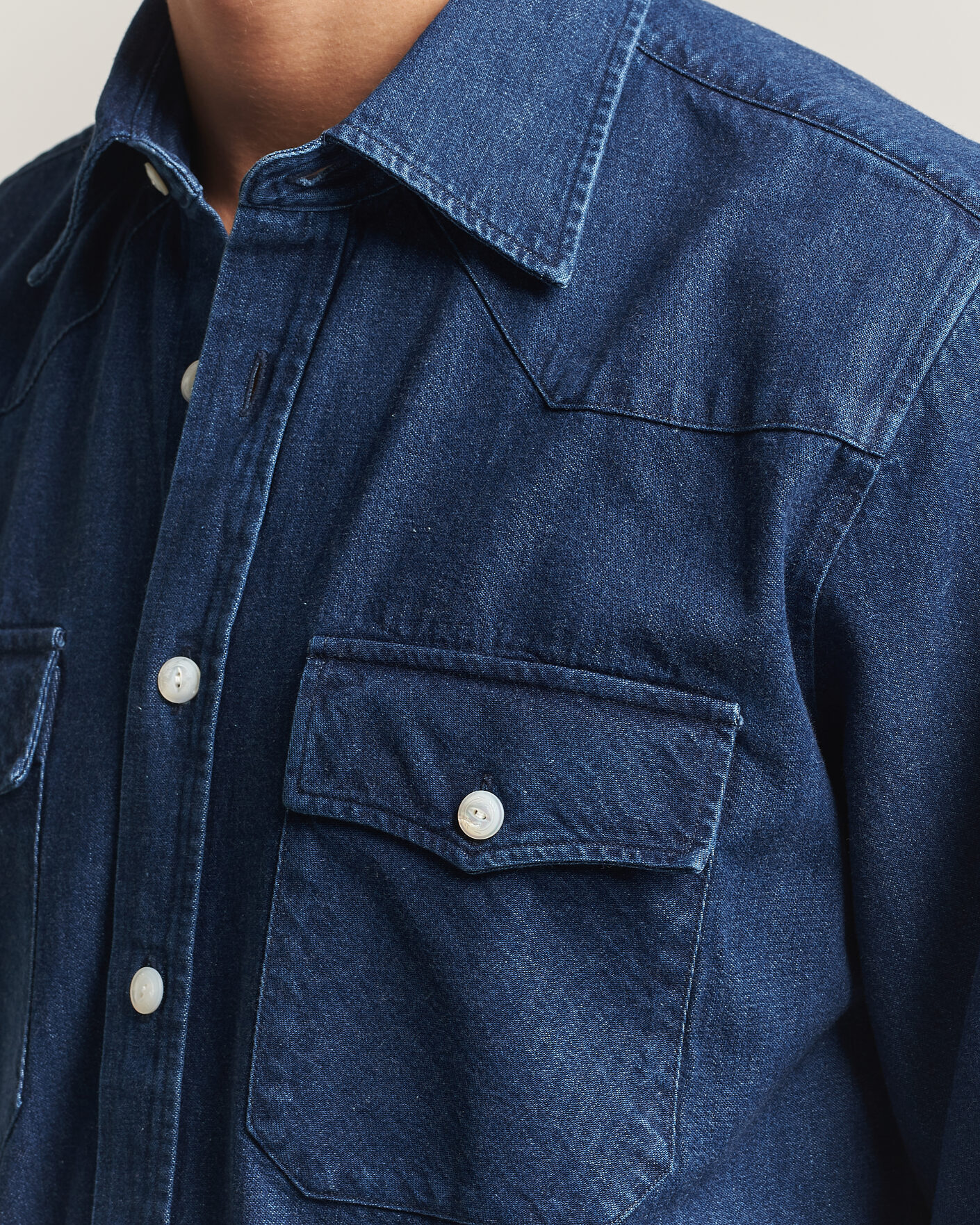 Uomini | Camicie | Drake's | Western Selvedge Denim Shirt Stone Wash Indigo