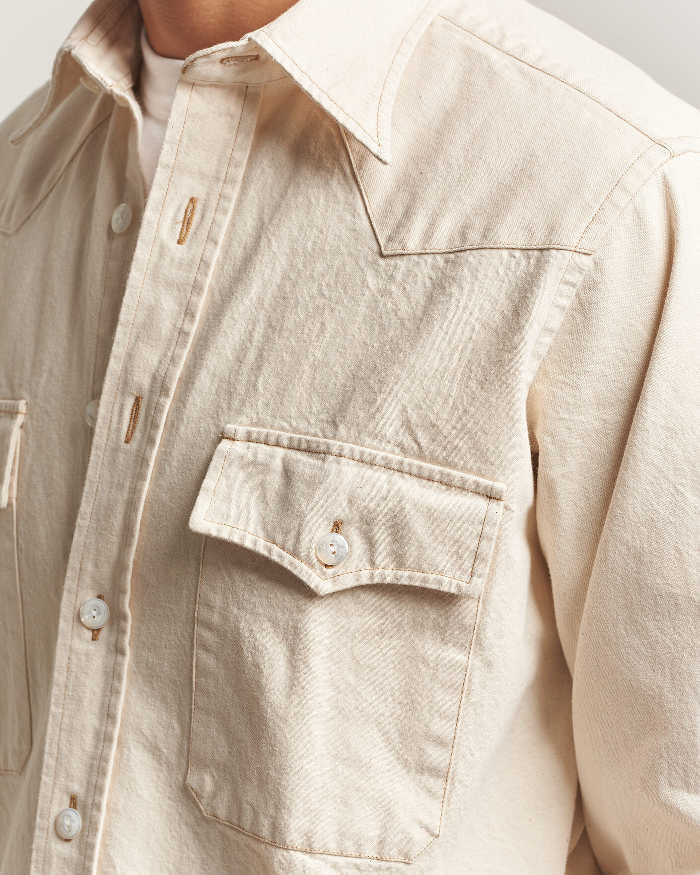 Uomini | Camicie | Drake's | Western Denim Shirt Stone Wash Ecru