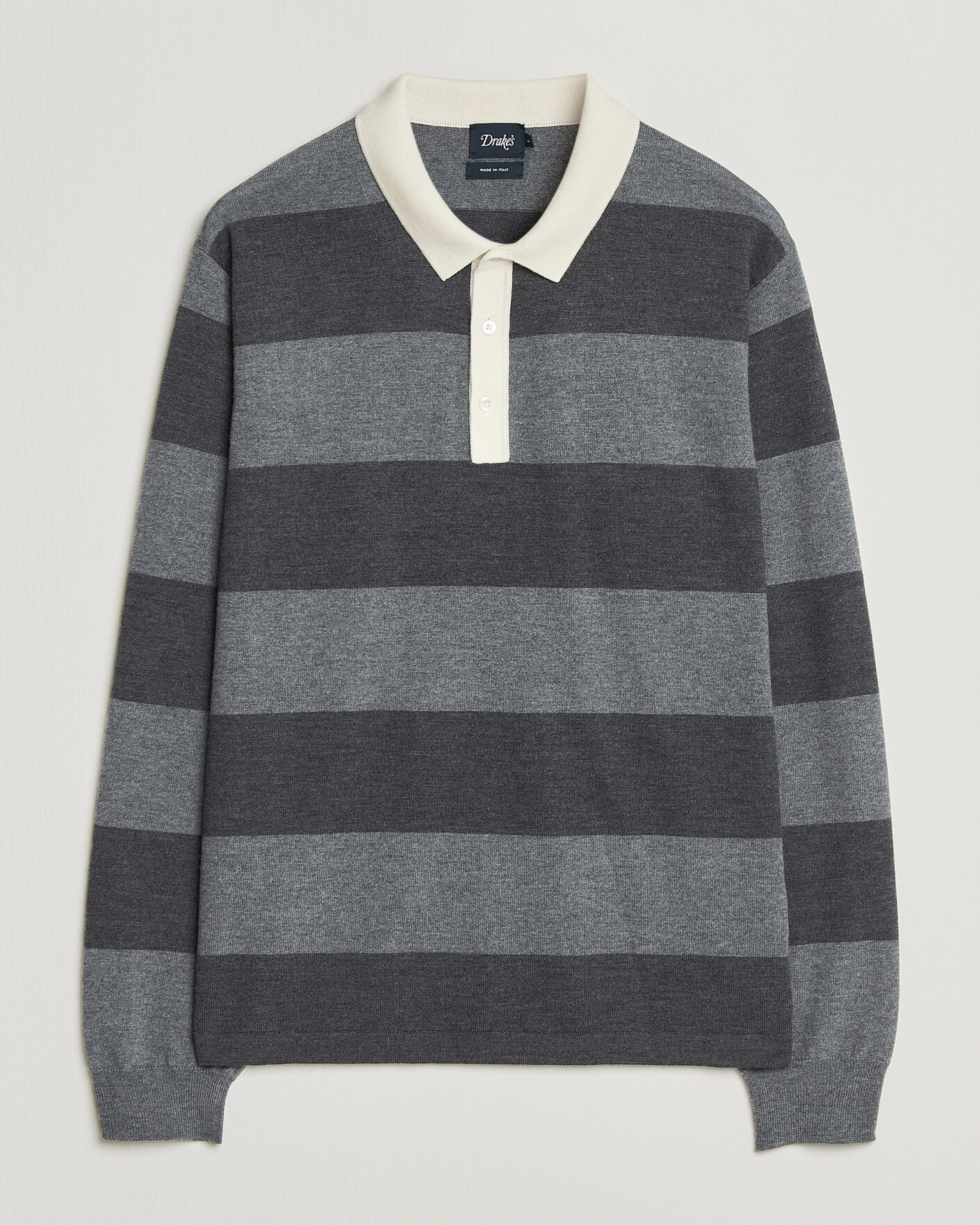 Uomini | Maglieria | Drake's | Block Stripe Knitted Rugby Mid Grey