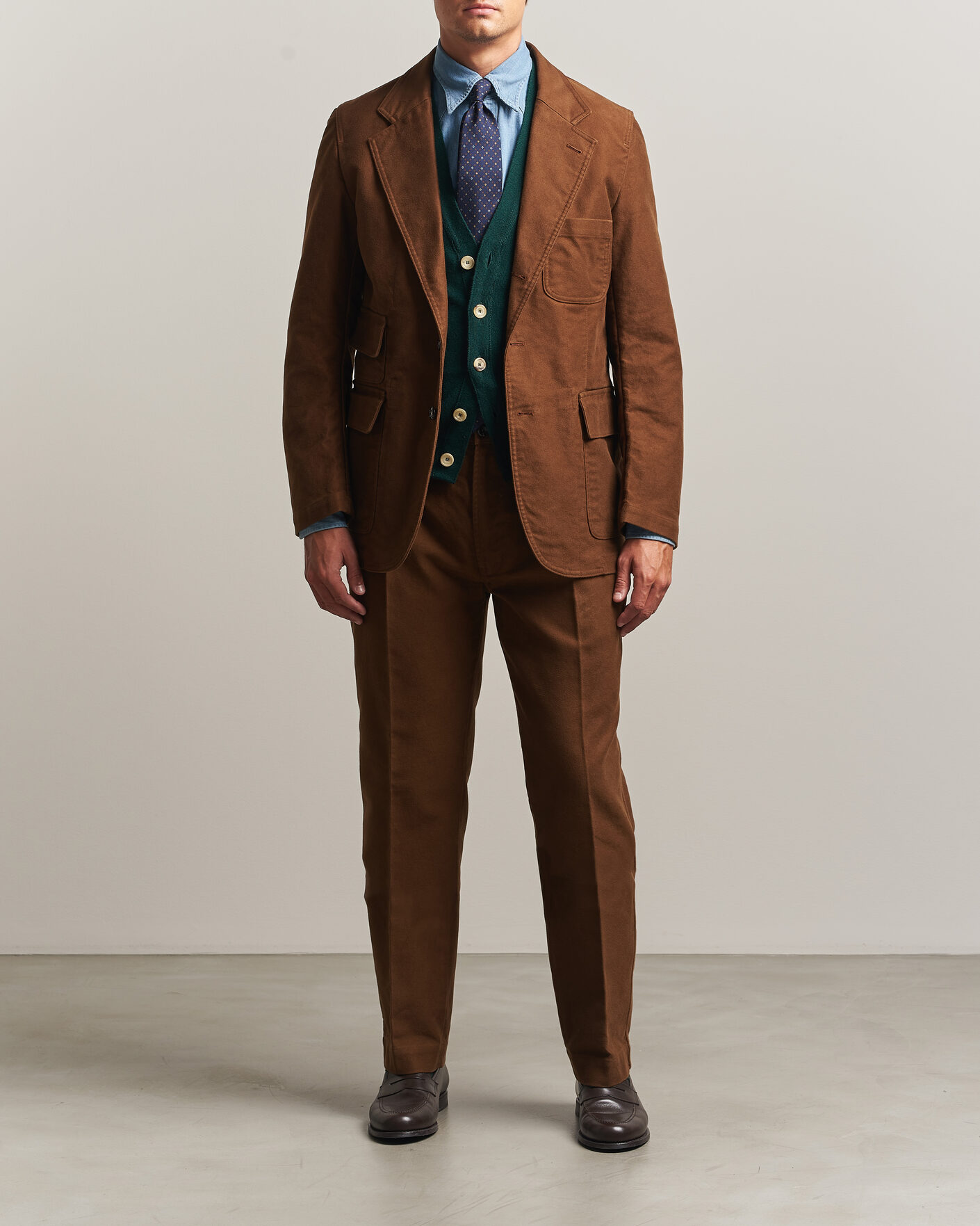 Uomini | Pantaloni | Drake's | MKIV Japanese Moleskin Games Trousers Brown