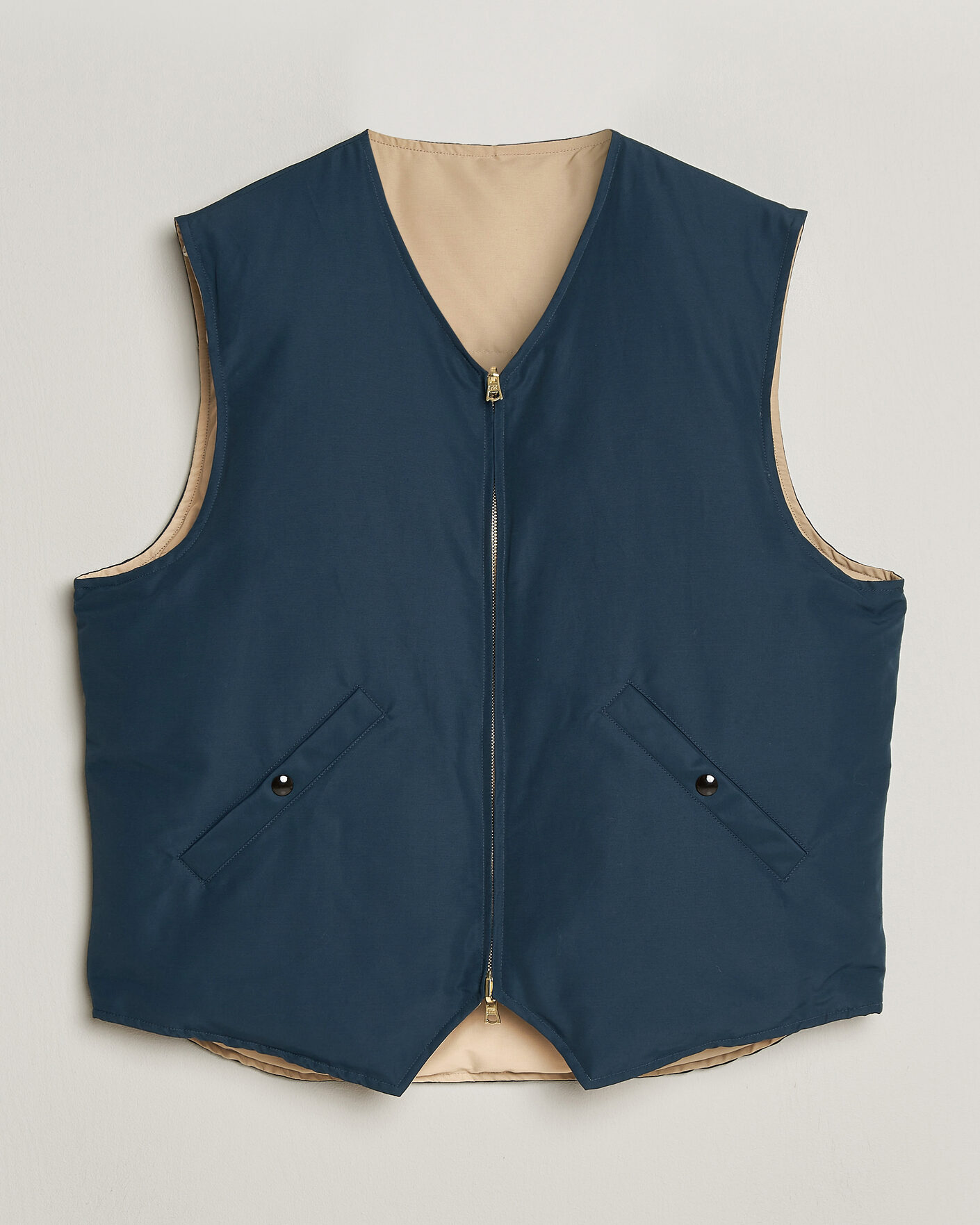 Uomini | Gilet | Drake's | Reversible Down Vest Petrol/Ecru