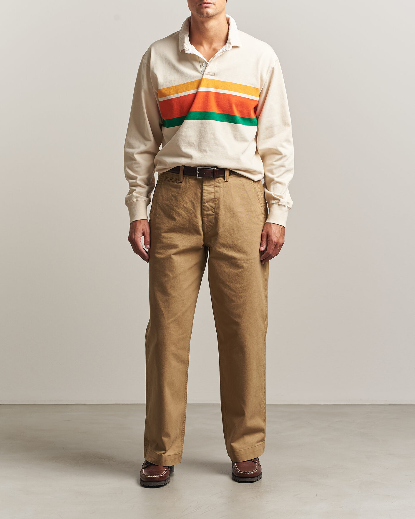 Uomini | Maglieria | Drake's | Middle Stripe Rugby Ecru