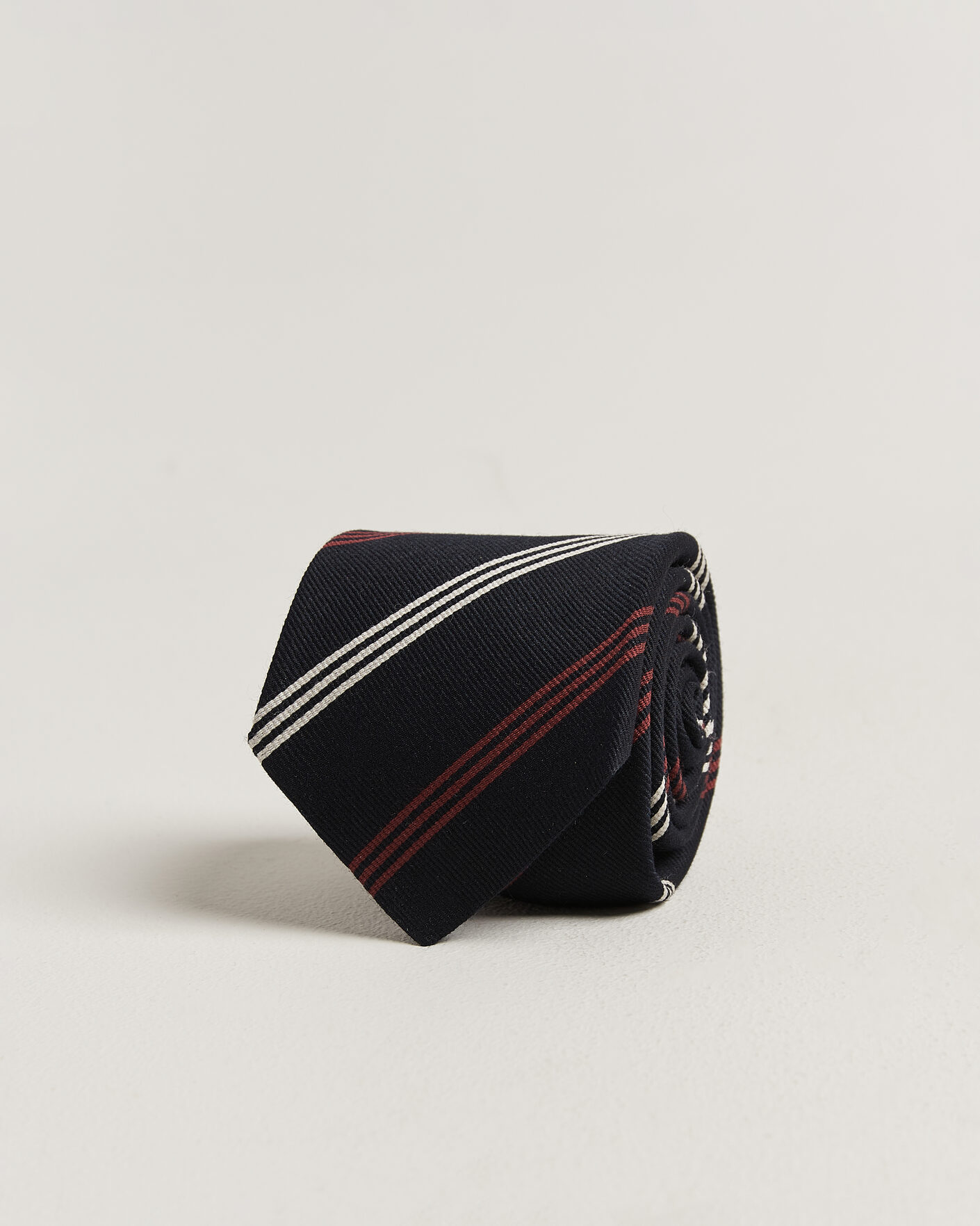 Uomini | Cravatte | Drake's | Reppe Stripe Wool/Silk Tie Navy/Brown/White