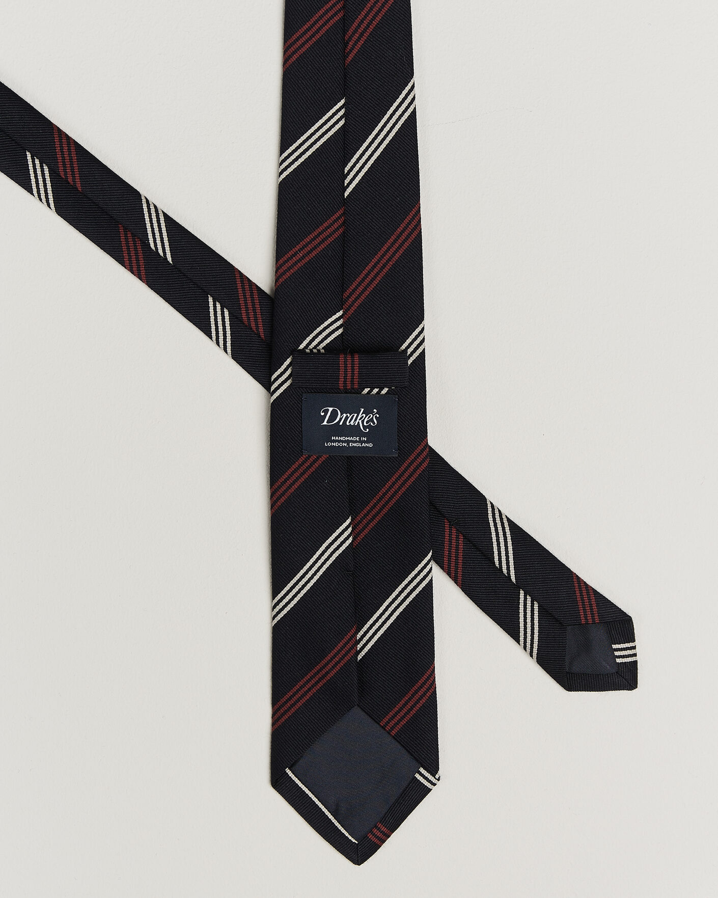Uomini | Cravatte | Drake's | Reppe Stripe Wool/Silk Tie Navy/Brown/White
