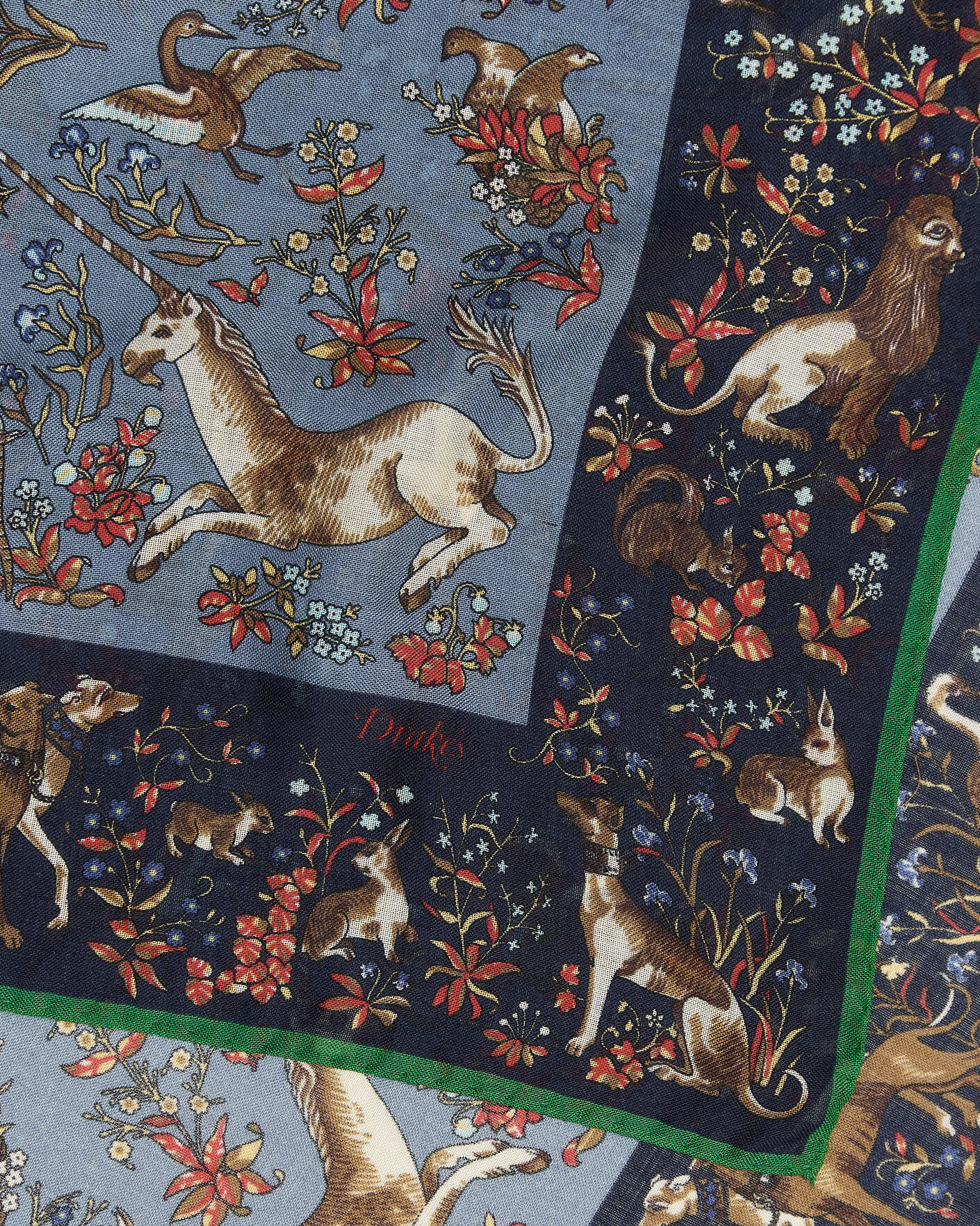 Uomini | Sciarpe | Drake's | Unicorn Tapestry Wool/Silk Bandana Navy