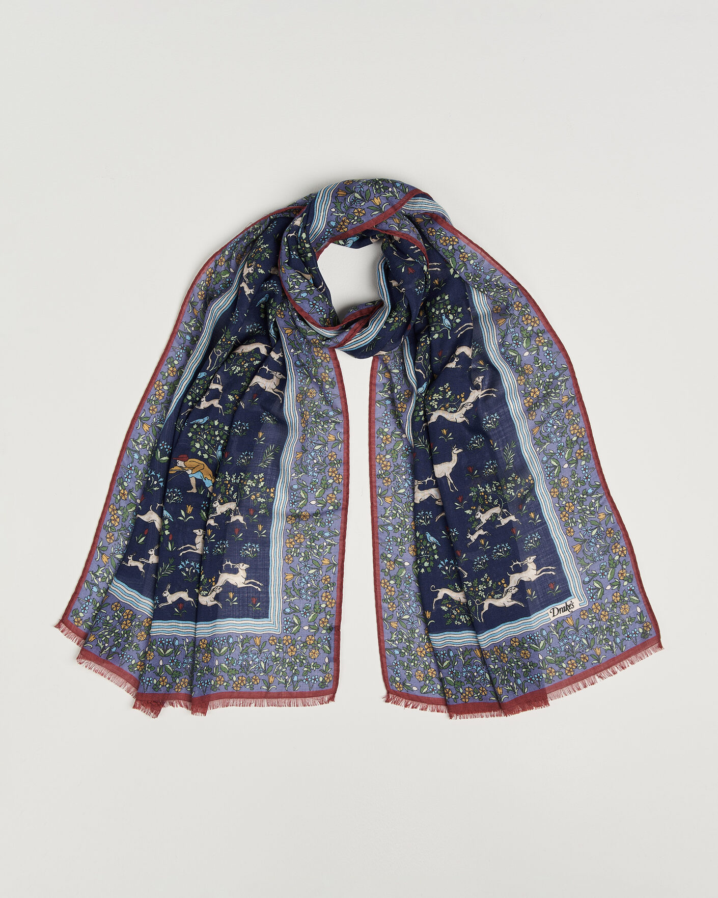 Uomini | Sciarpe | Drake's | Archival Animals Wool/Silk Scarf Navy