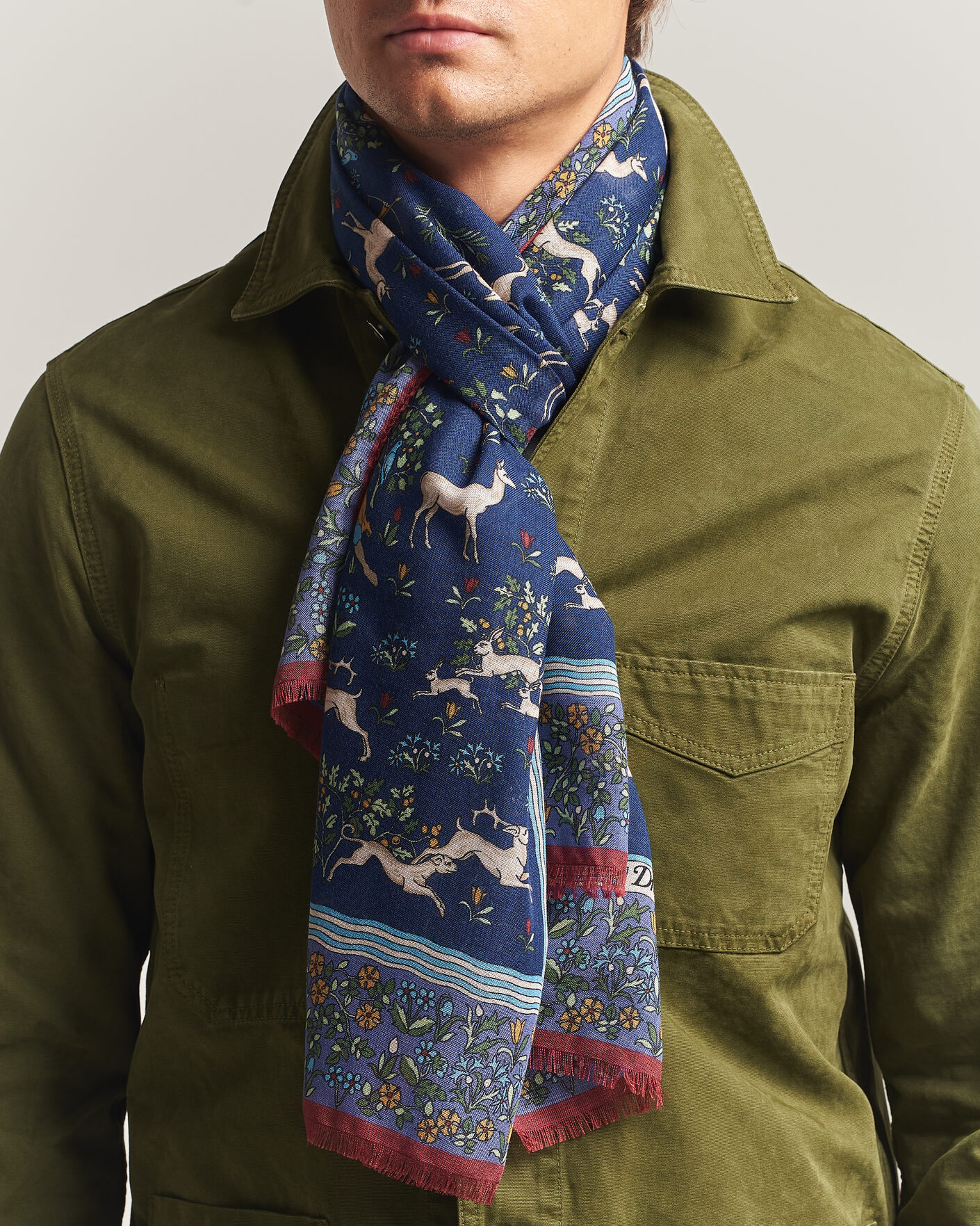Uomini | Sciarpe | Drake's | Archival Animals Wool/Silk Scarf Navy