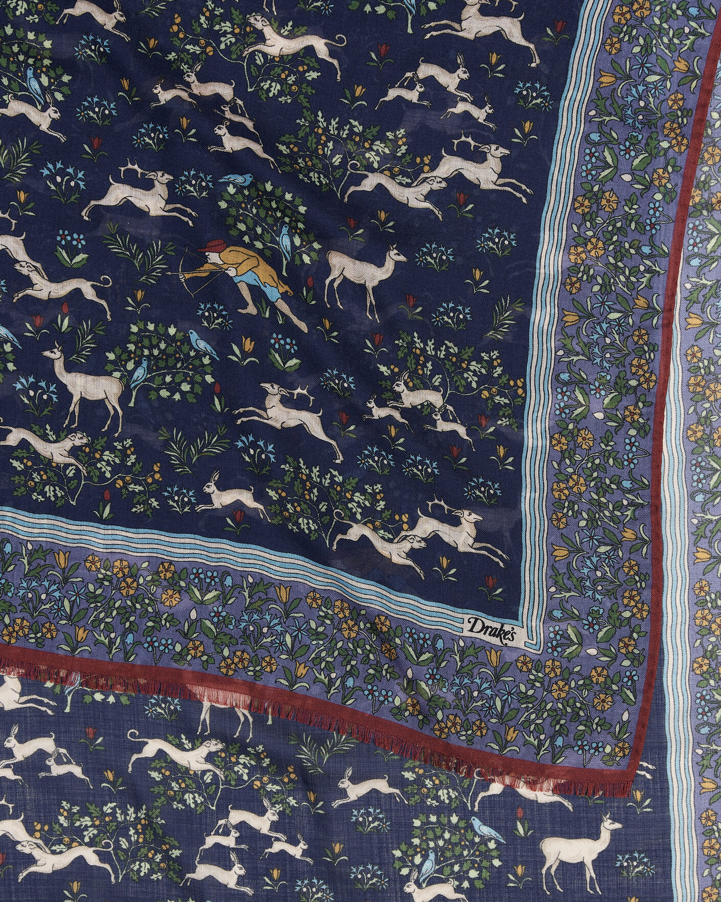 Uomini | Sciarpe | Drake's | Archival Animals Wool/Silk Scarf Navy