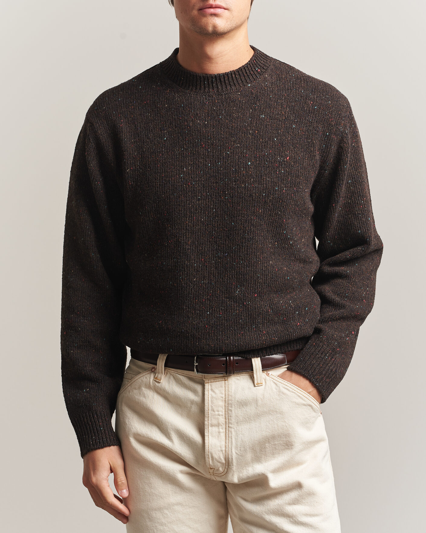 Uomini | Maglieria | Drake's | Donegal Crewneck Brown