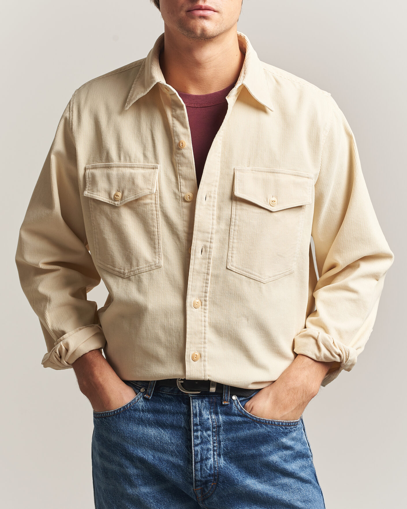 Uomini | Camicie | Drake's | Two Pocket Corduroy Shirt Ecru