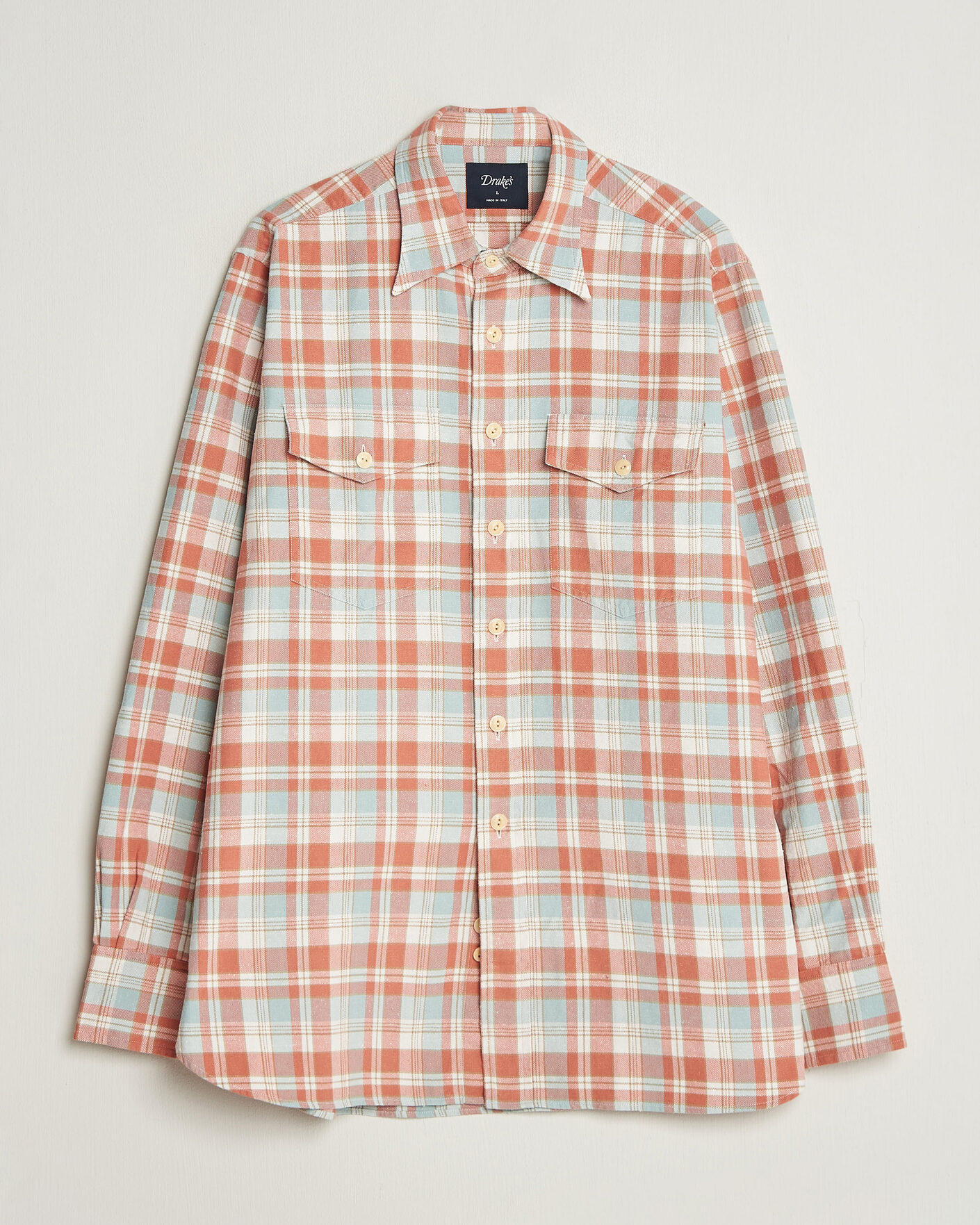 Uomini | Camicie | Drake's | Two Pocket Check Shirt Pink/Blue