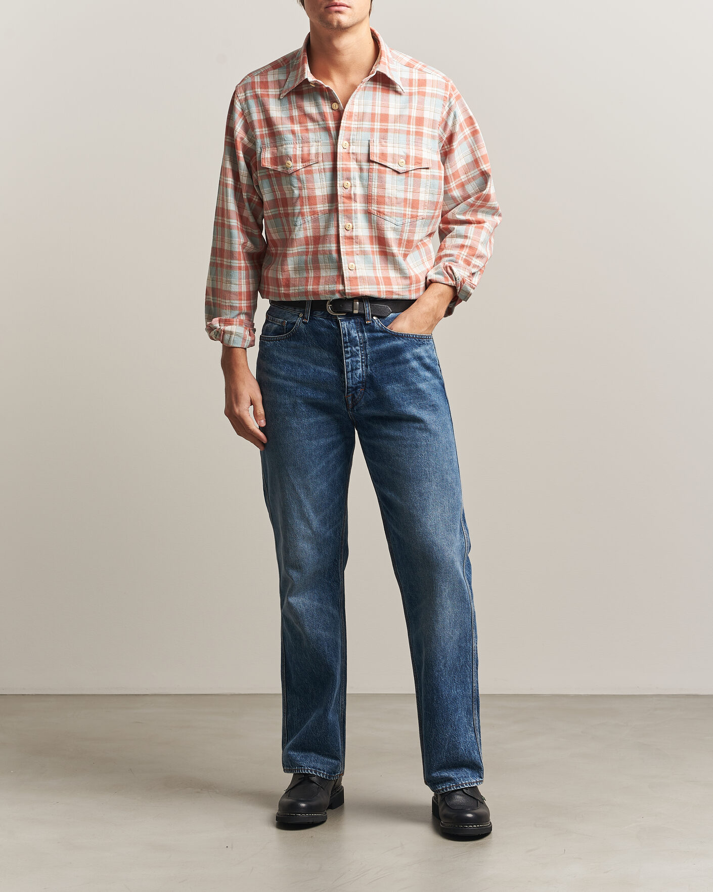 Uomini | Camicie | Drake's | Two Pocket Check Shirt Pink/Blue