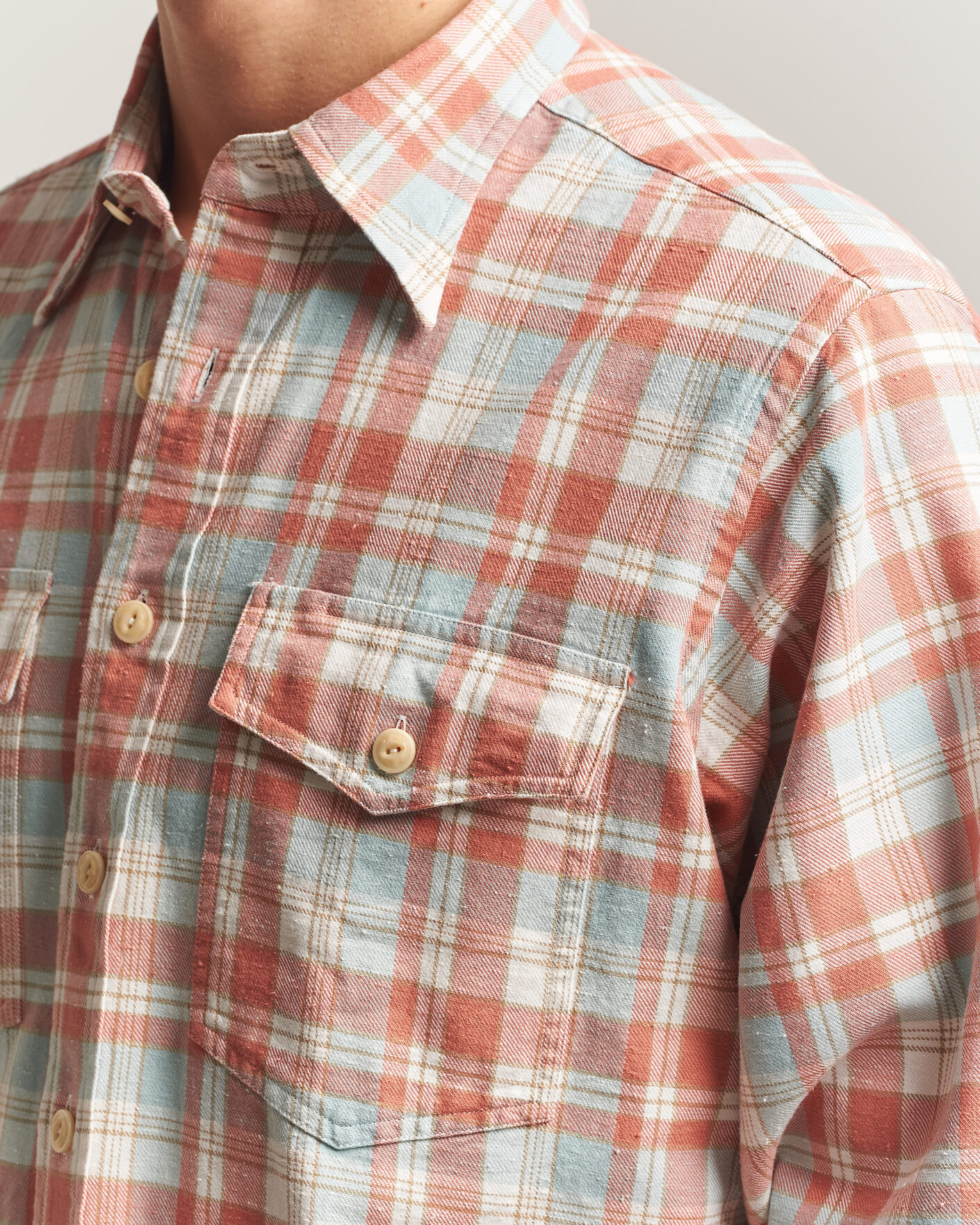 Uomini | Camicie | Drake's | Two Pocket Check Shirt Pink/Blue