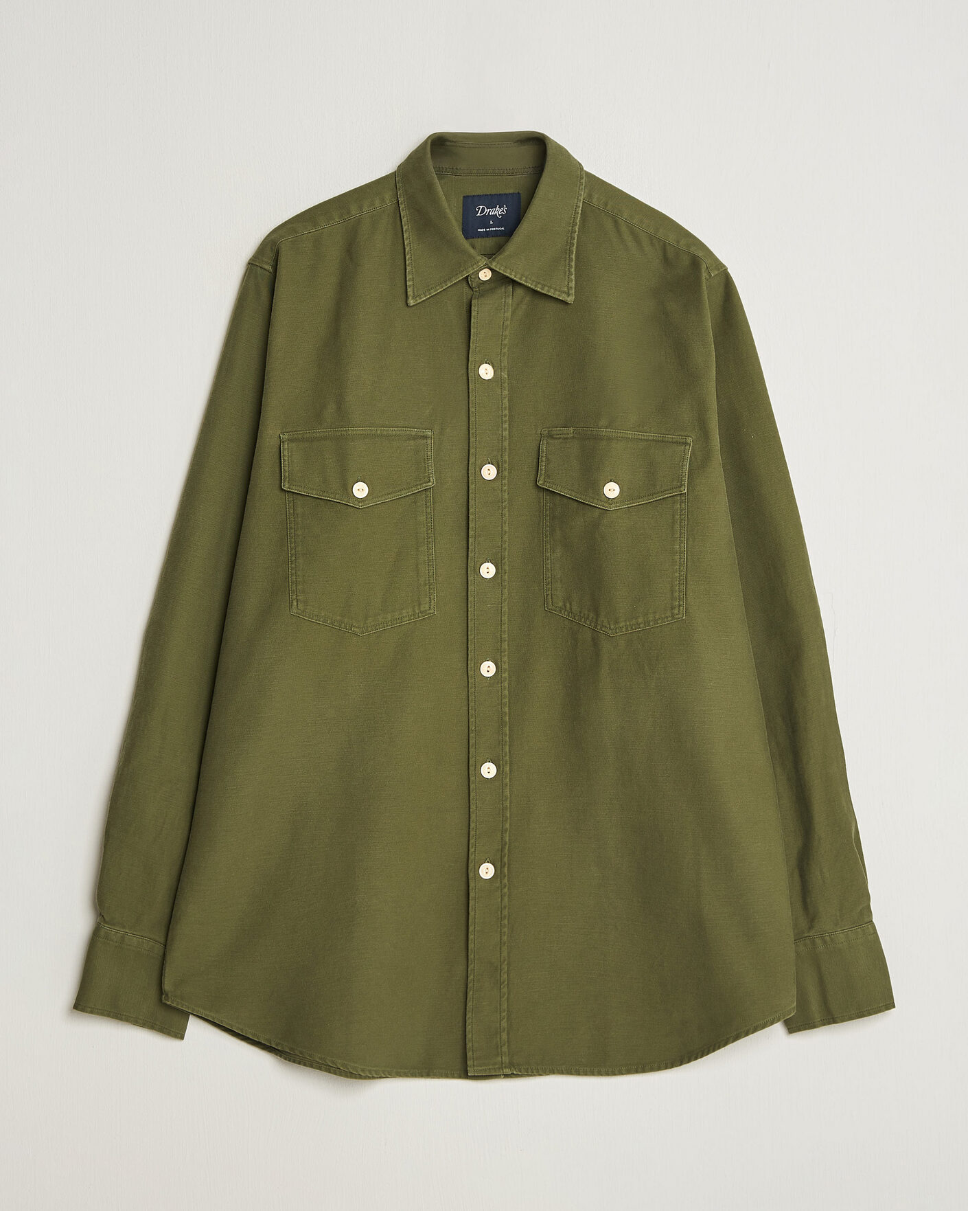 Uomini | Camicie | Drake's | Two Pocket Casual Cotton Shirt Olive