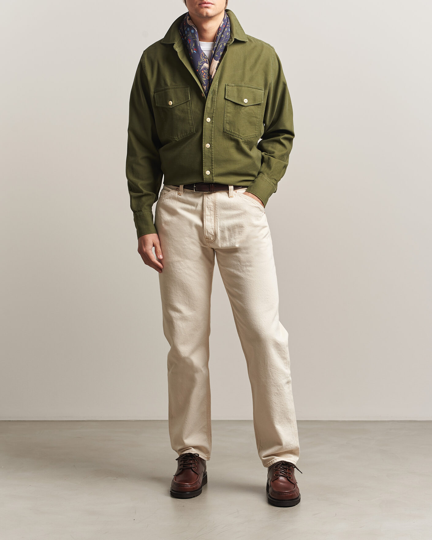 Uomini | Camicie | Drake's | Two Pocket Casual Cotton Shirt Olive