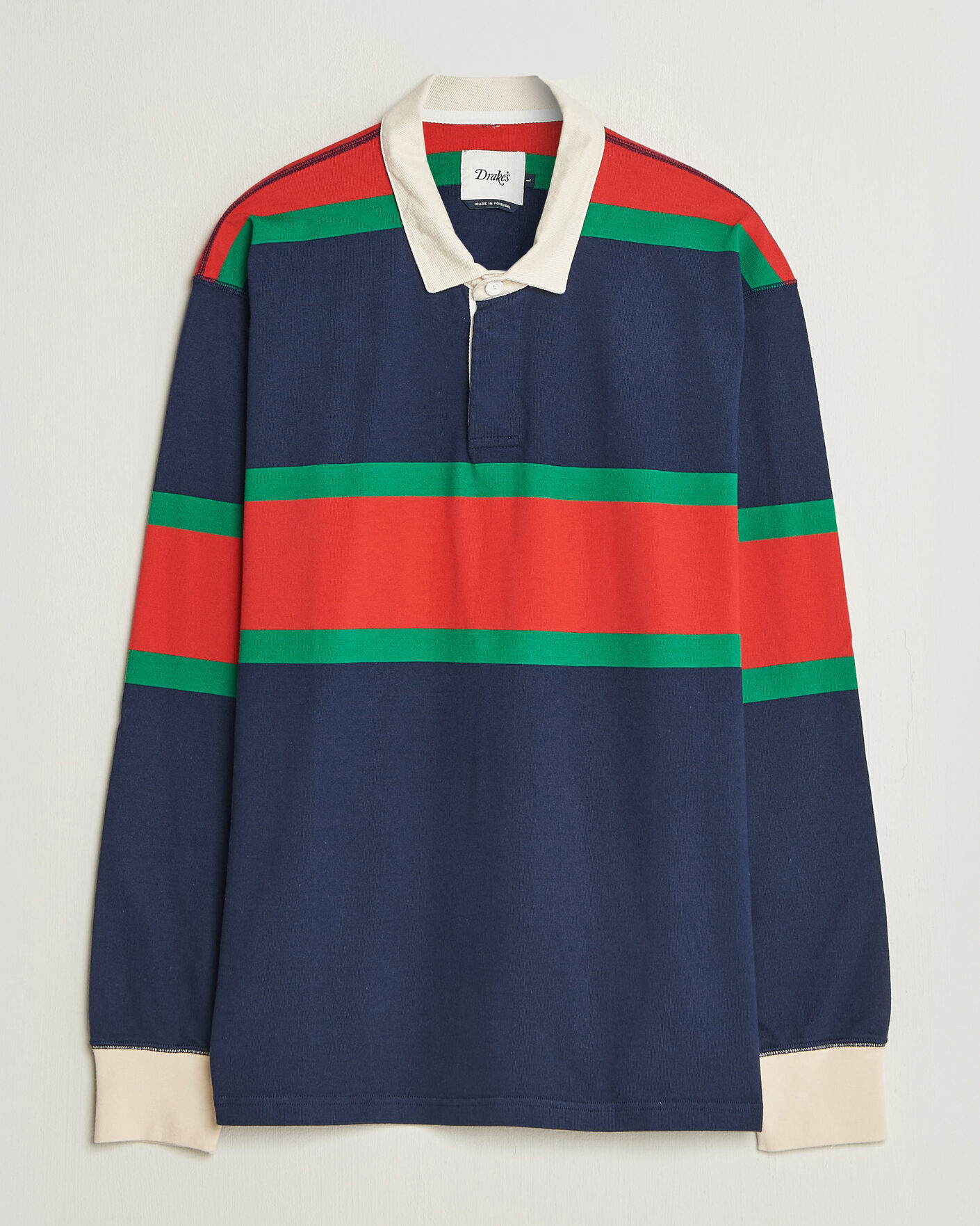 Uomini | Maglieria | Drake's | Middle Stripe Rugby Navy/Red/Green