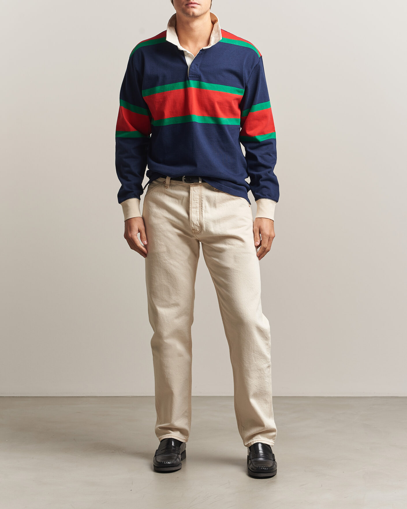 Uomini | Maglieria | Drake's | Middle Stripe Rugby Navy/Red/Green