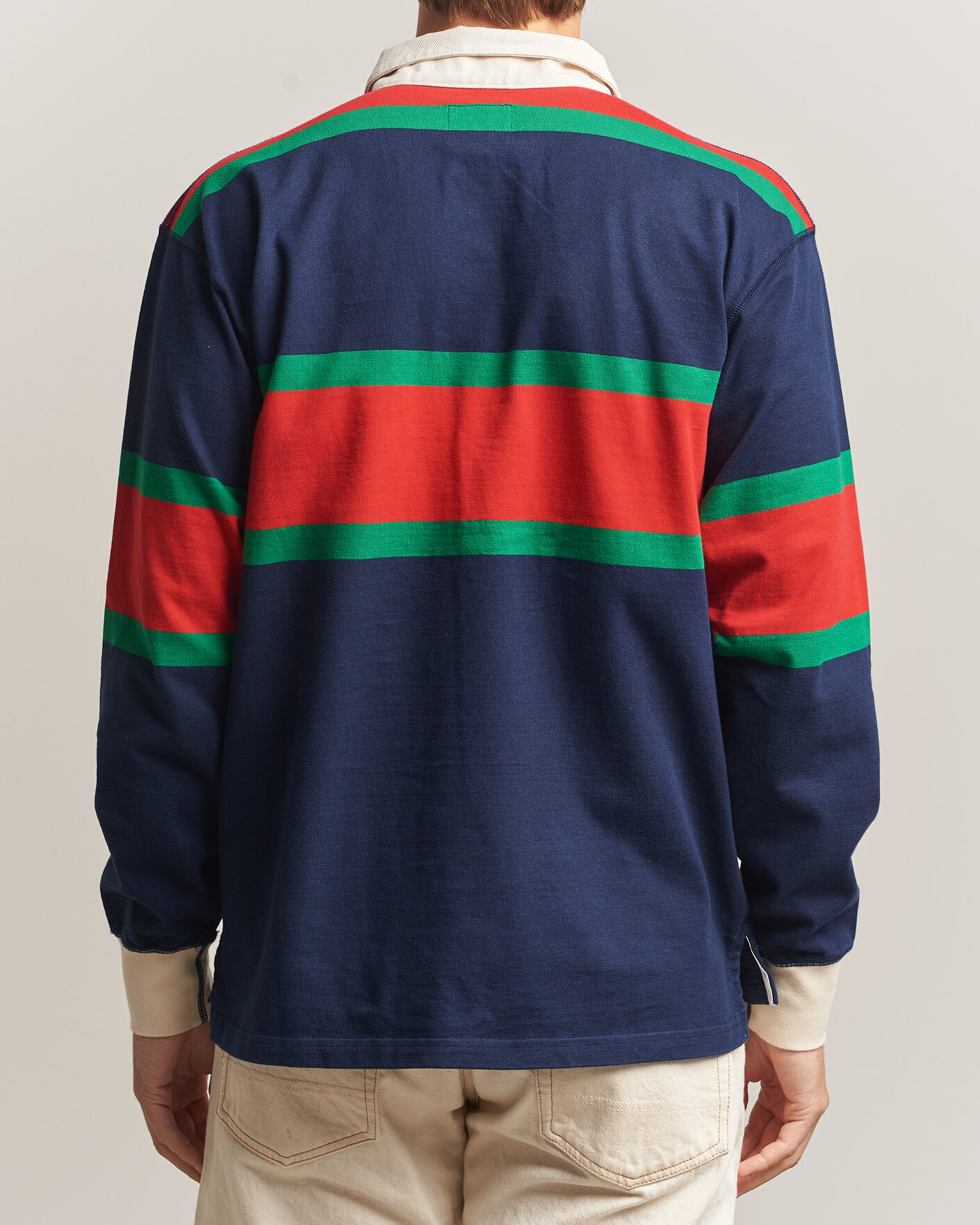 Uomini | Maglieria | Drake's | Middle Stripe Rugby Navy/Red/Green