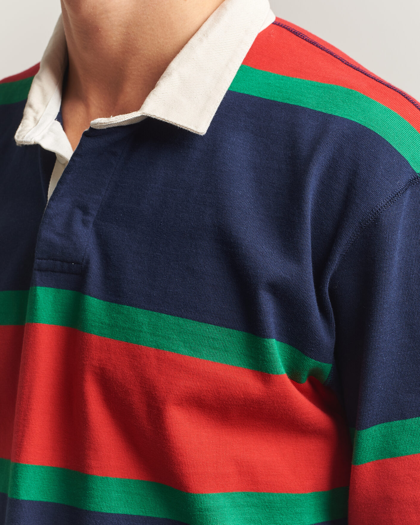 Uomini | Maglieria | Drake's | Middle Stripe Rugby Navy/Red/Green