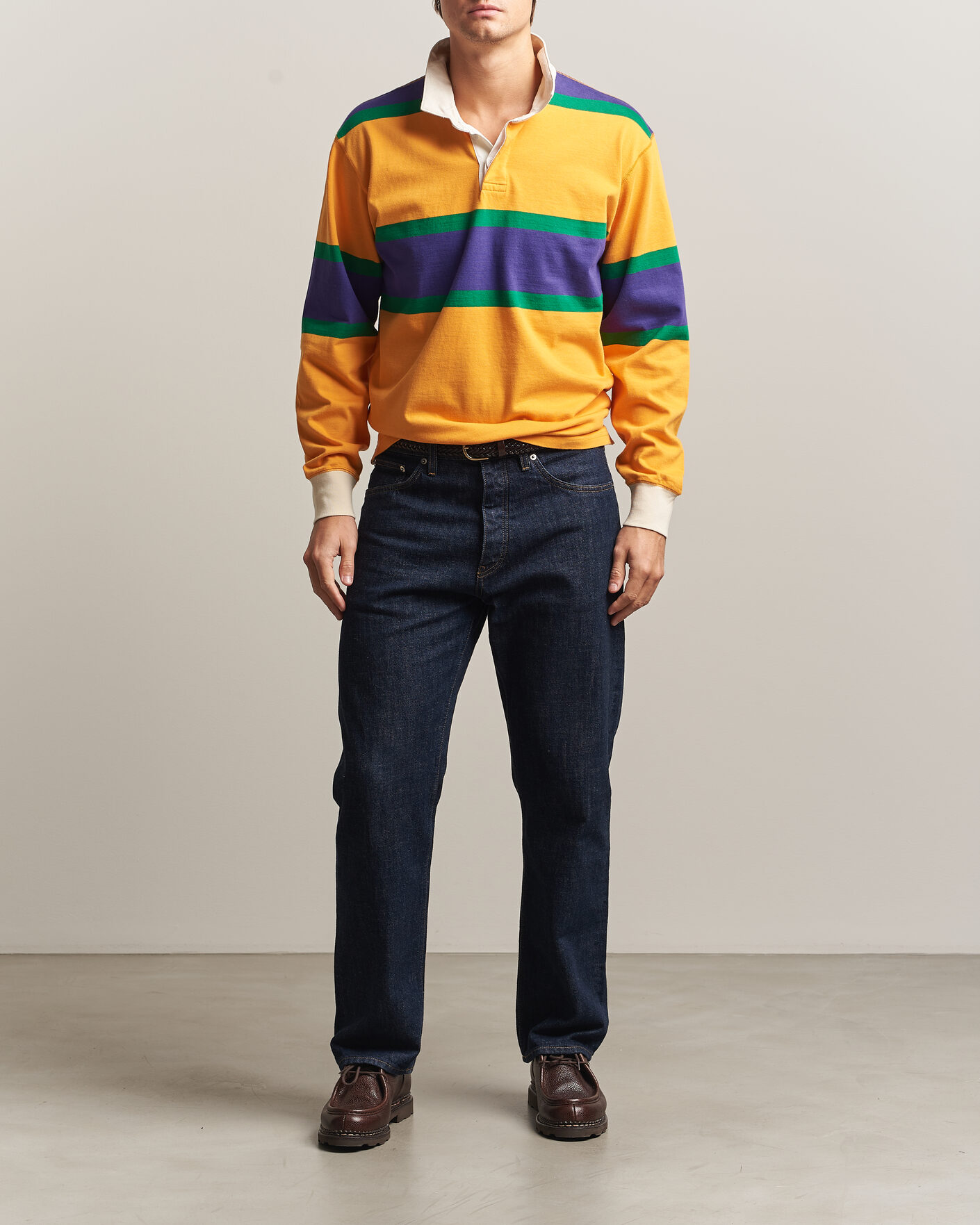Uomini | Maglieria | Drake's | Block Stripe Rugby Yellow