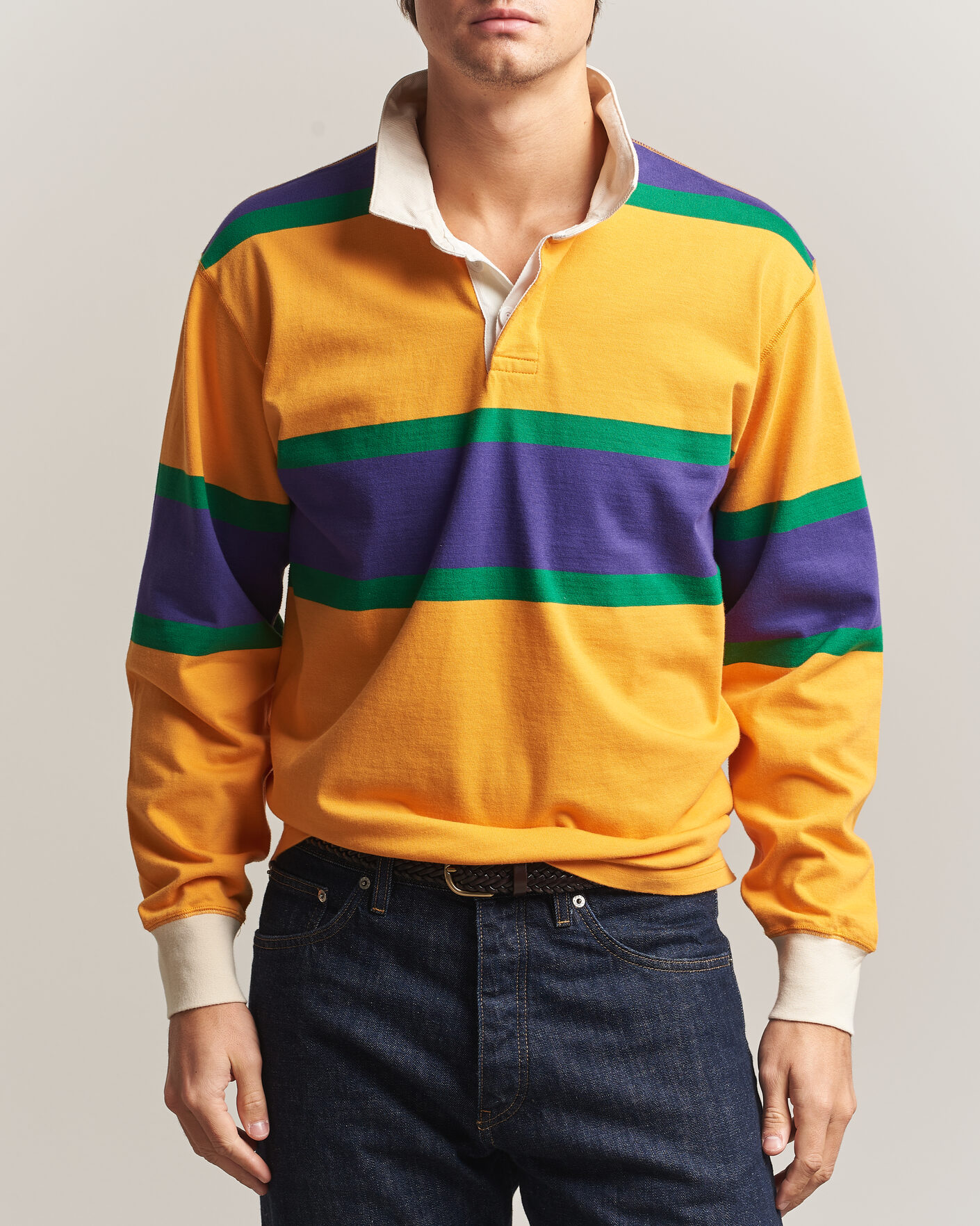 Uomini | Maglieria | Drake's | Block Stripe Rugby Yellow
