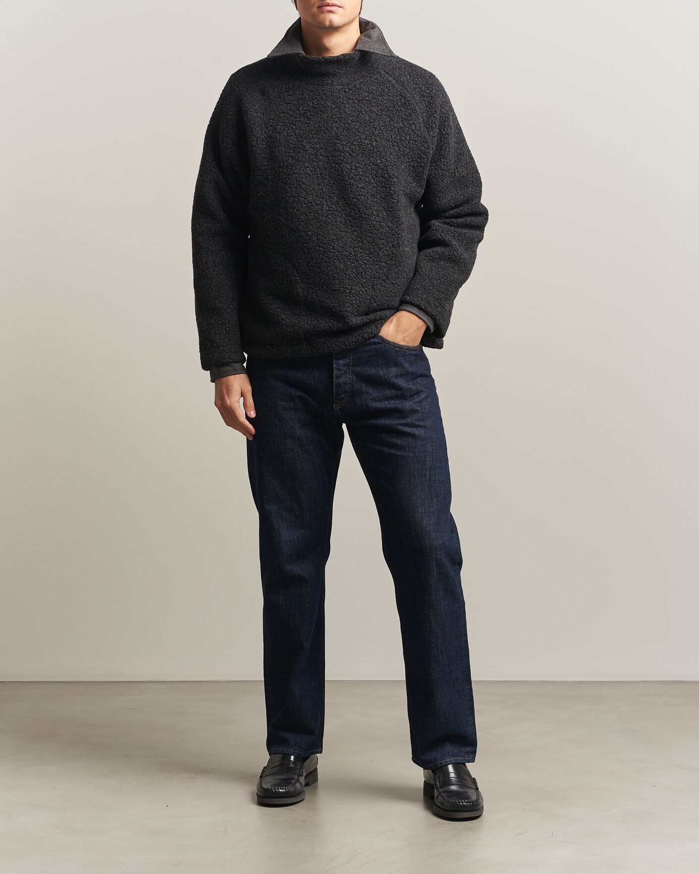 Uomini | Maglieria | Drake's | Mock Neck Fleece Grey