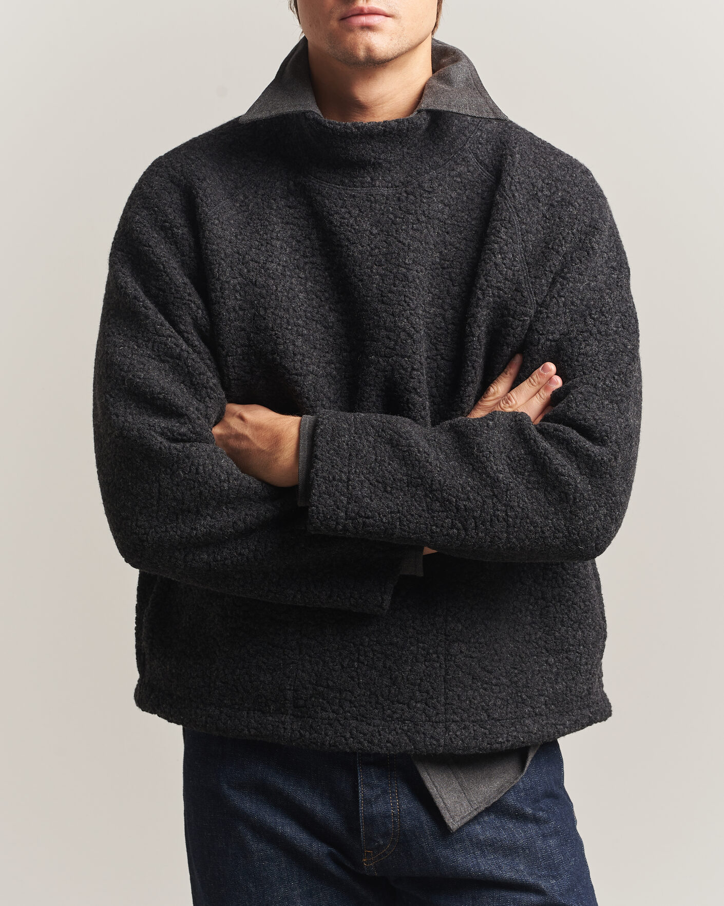 Uomini | Maglieria | Drake's | Mock Neck Fleece Grey