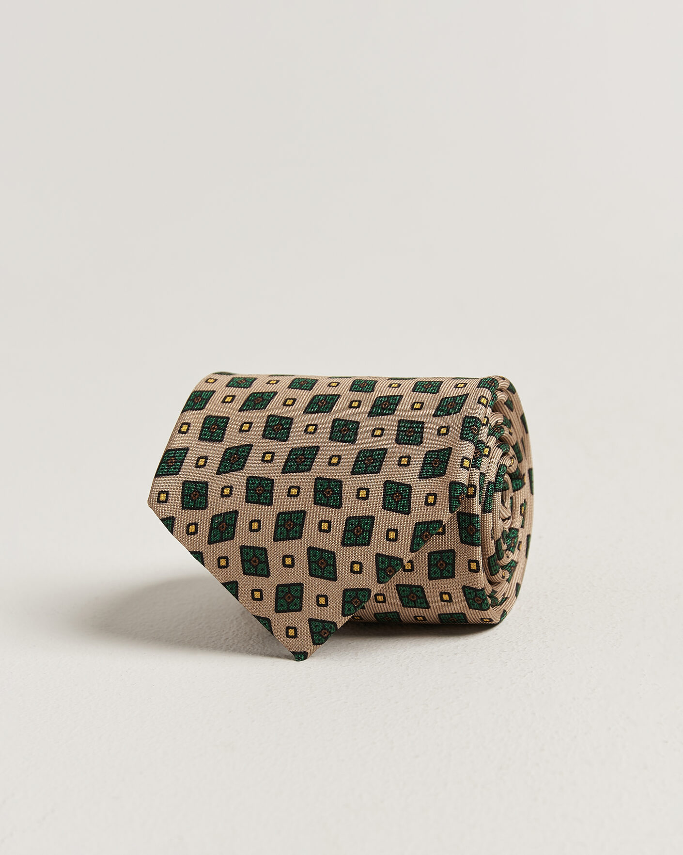 Uomini | Cravatte | Drake's | Mini Diamond Dot Pattern Silk Tie Beige/Green