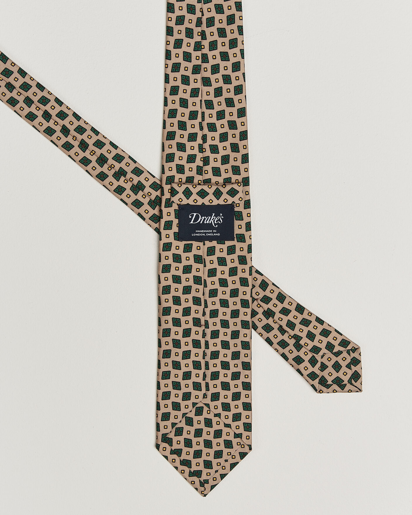 Uomini | Cravatte | Drake's | Mini Diamond Dot Pattern Silk Tie Beige/Green