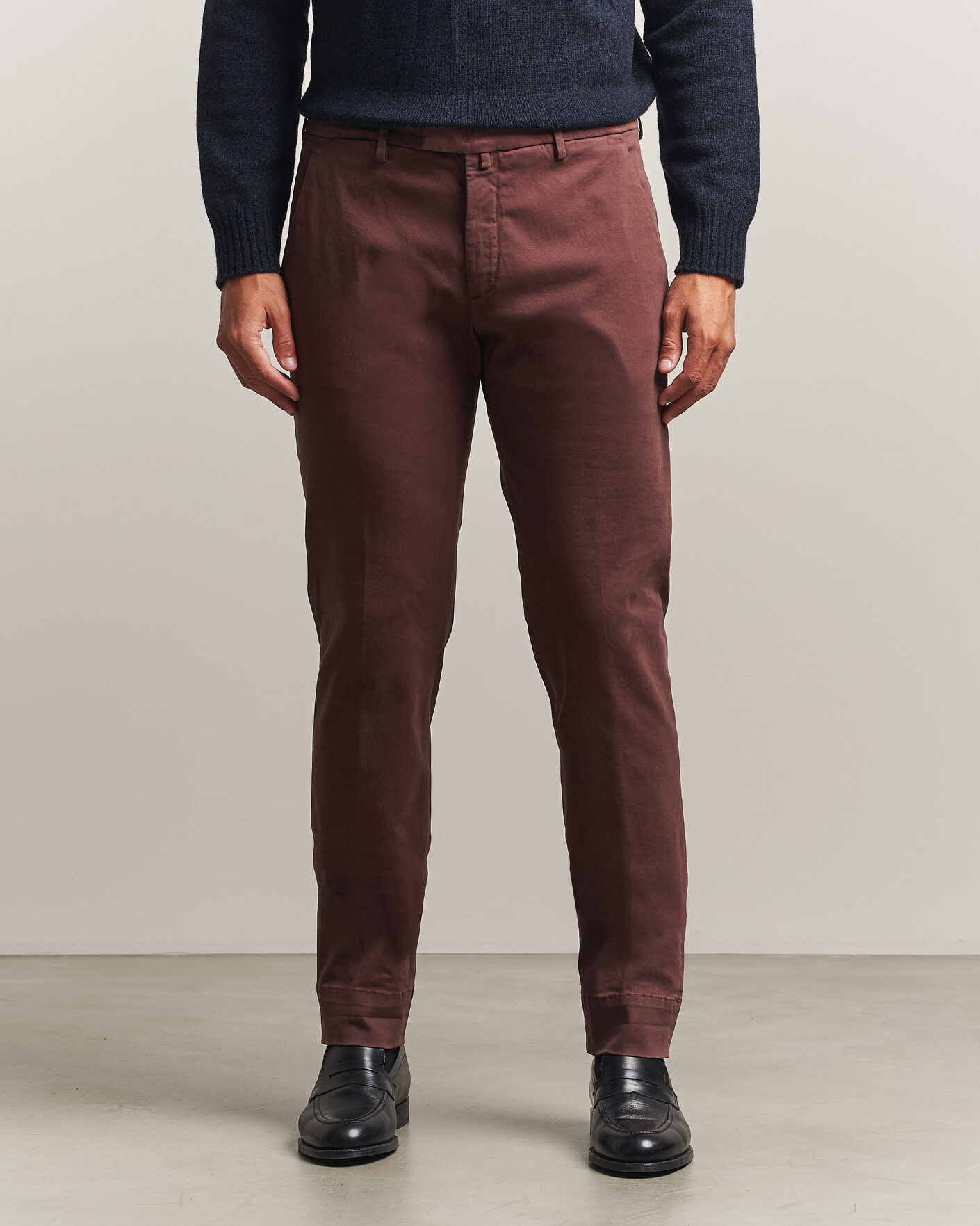 Uomini | Pantaloni | Briglia 1949 | Slim Fit Cotton Stretch Trousers Burgundy