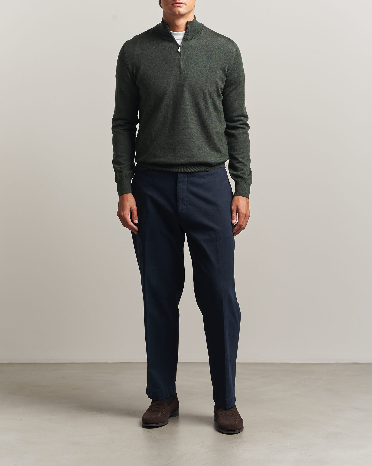 Uomini | Maglieria | Gran Sasso | Merino Fashion Fit Half Zip Olive Melange