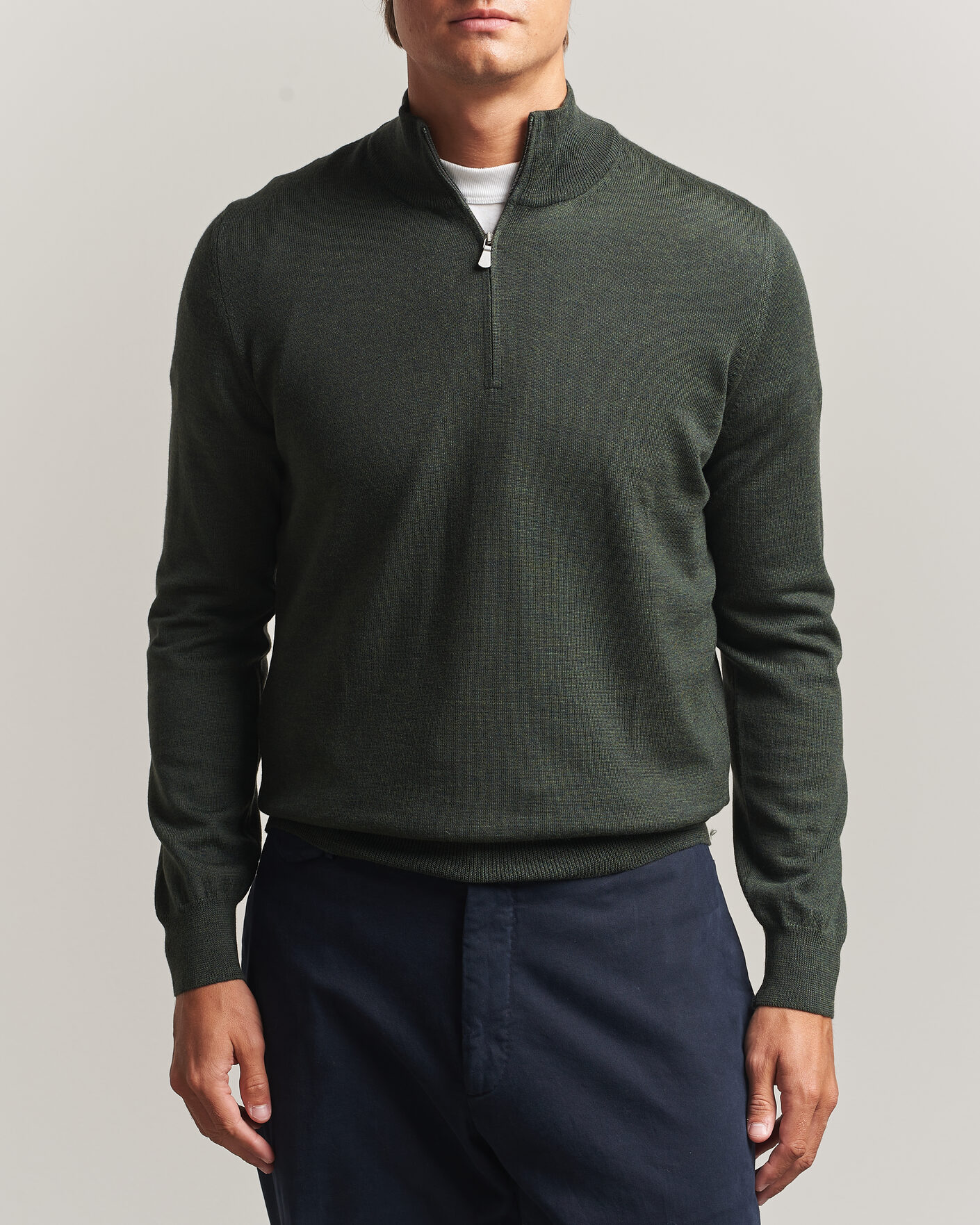 Uomini | Maglieria | Gran Sasso | Merino Fashion Fit Half Zip Olive Melange