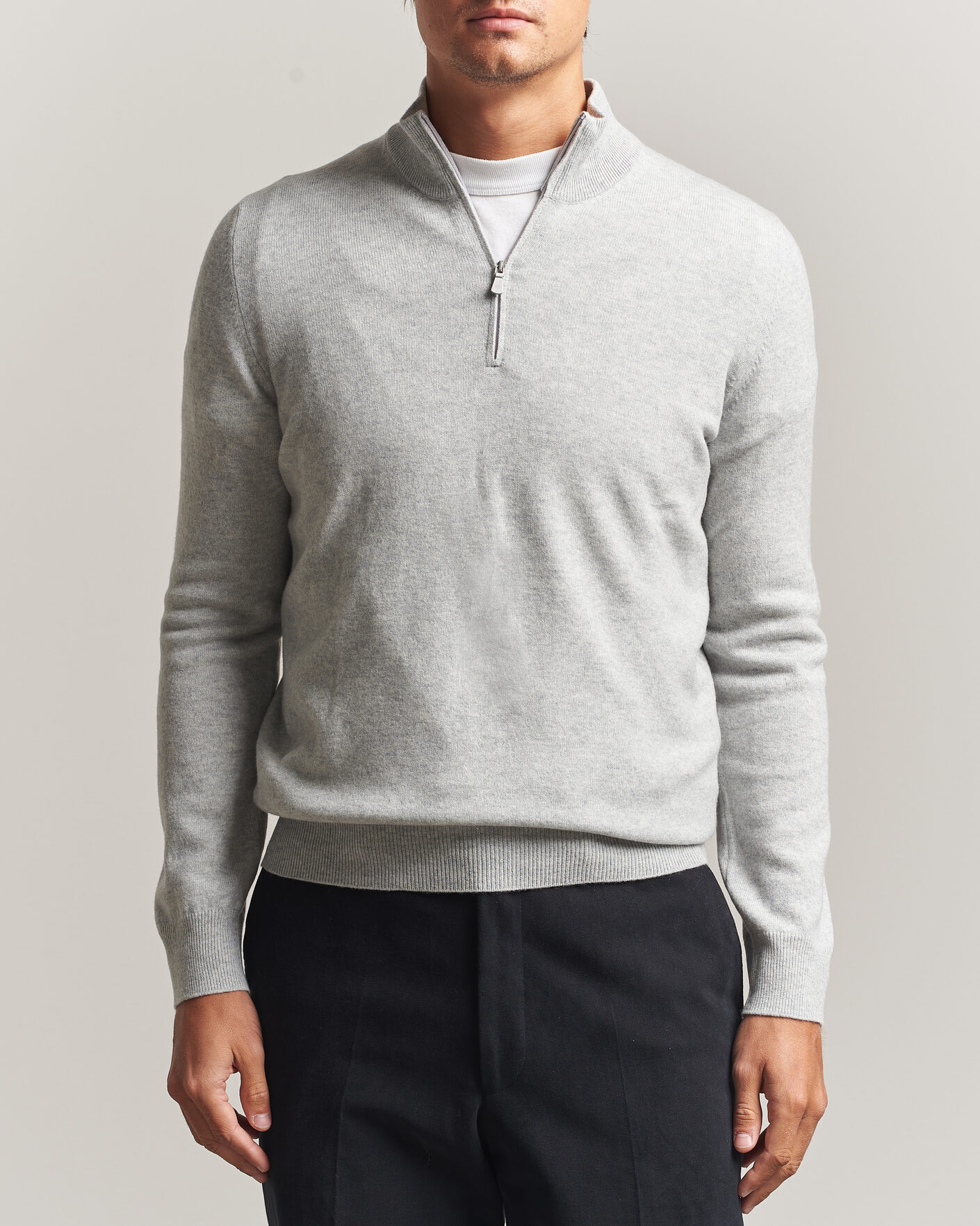 Uomini | Maglieria | Gran Sasso | Wool/Cashmere Half Zip Light Grey Melange